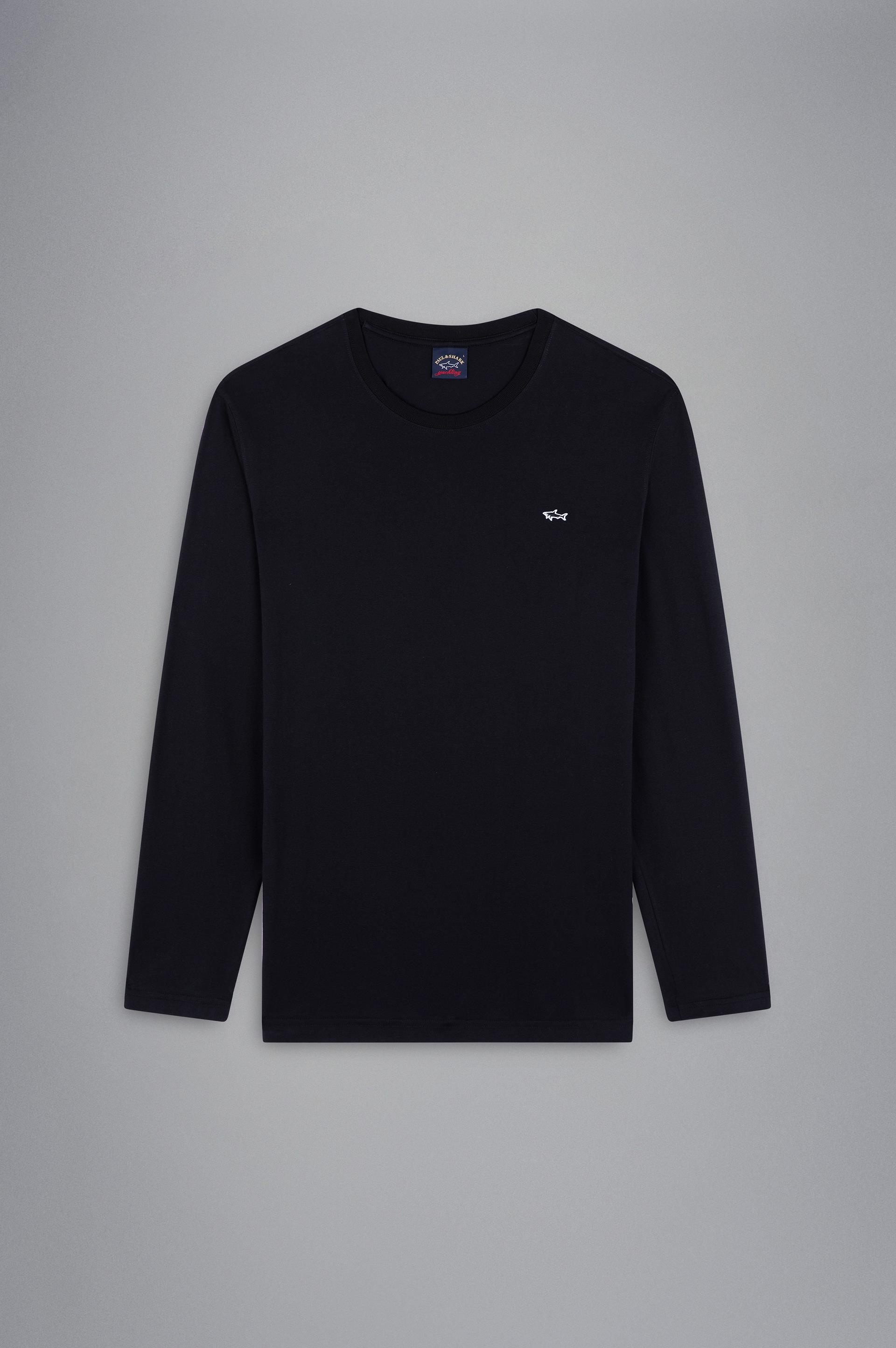 Paul Shark Paul Shark Erkek %100 Pamuklu Basic Uzun Kollu Sıfır Yaka Marka Logolu Siyah T-Shirt C0P1093-011
