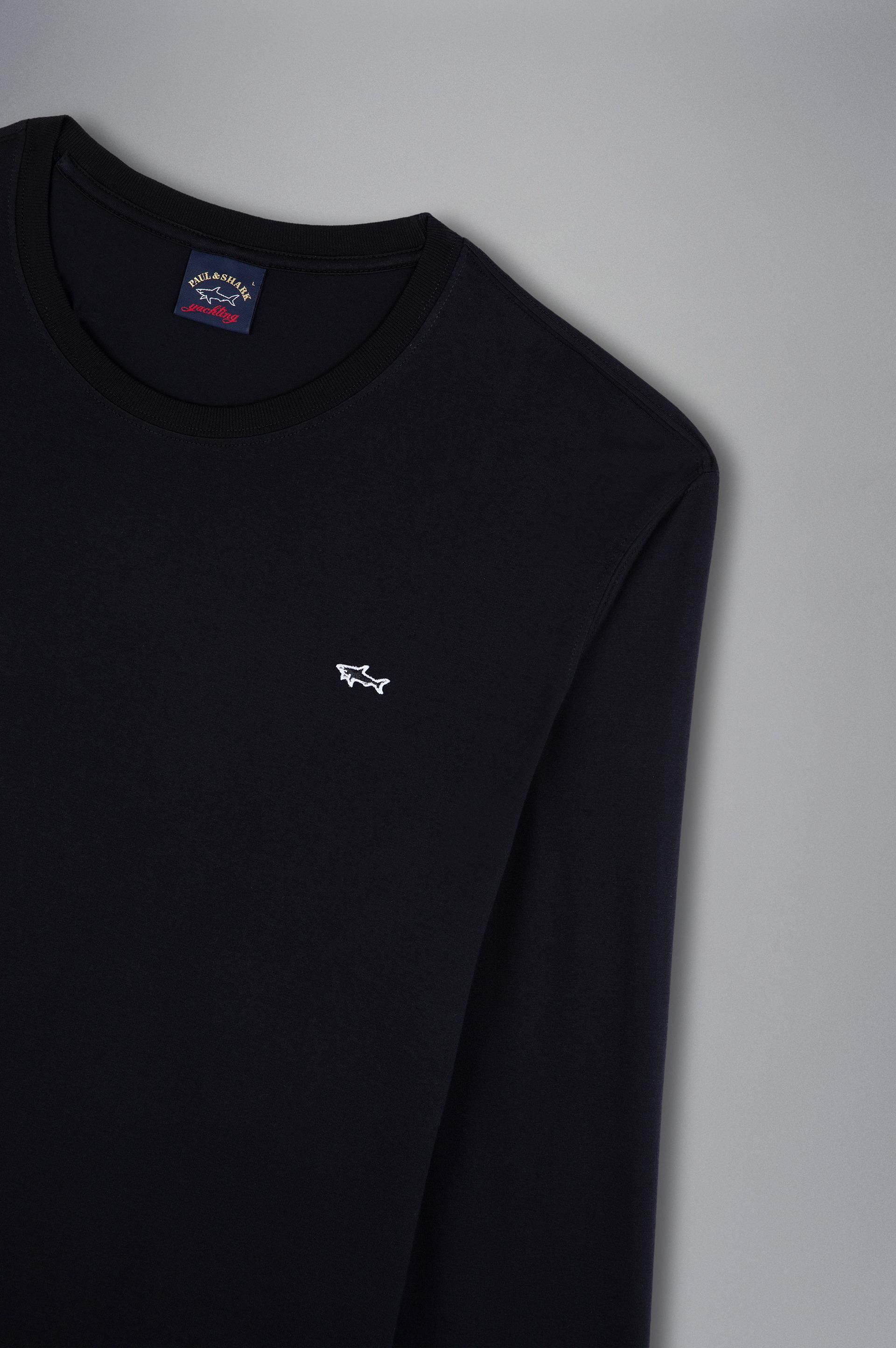 Paul Shark Paul Shark Erkek %100 Pamuklu Basic Uzun Kollu Sıfır Yaka Marka Logolu Siyah T-Shirt C0P1093-011