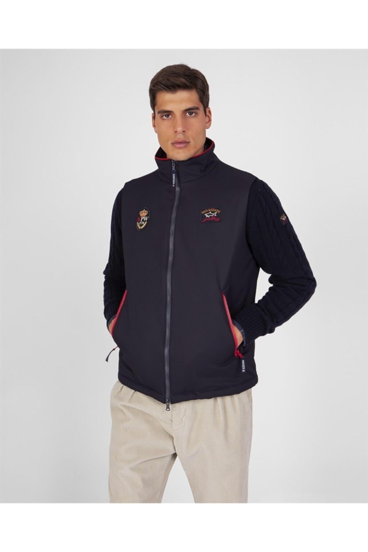 Paul Shark Paul Shark Erkek %100 Polyester Logolu Su Geçirmez Lacivert Spor Yelek 11312059-050