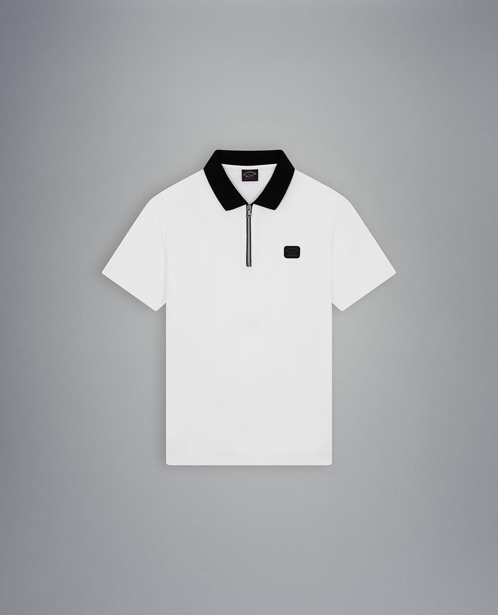 Paul Shark Paul Shark Erkek Basic Kısa Kollu Logo Nakışlı Beyaz Polo Yaka T-Shirt 23411313-010