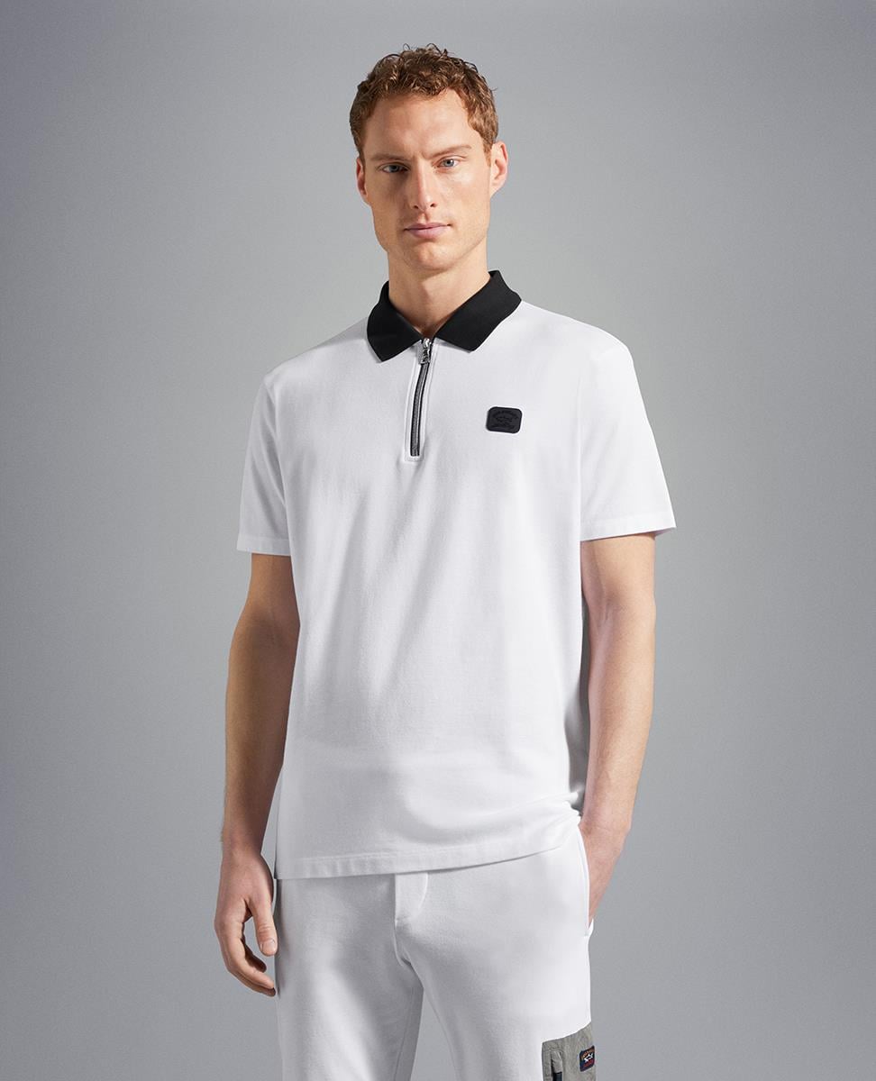 Paul Shark Paul Shark Erkek Basic Kısa Kollu Logo Nakışlı Beyaz Polo Yaka T-Shirt 23411313-010