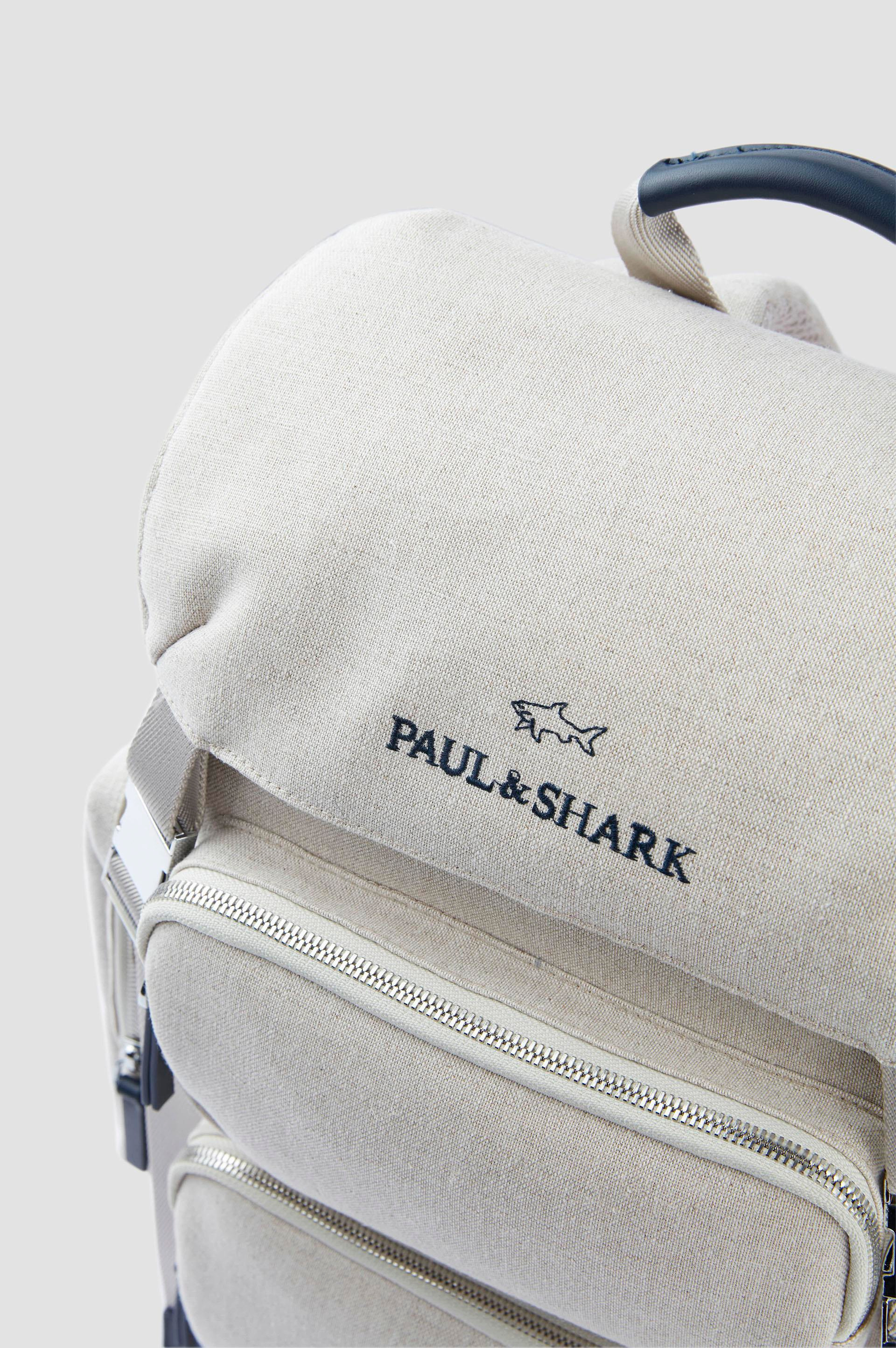 Paul Shark Paul Shark Erkek Deri Logo İşlemeli Ekstra Bölmeli Kompakt Kanvas Bej Sırt Çantası 25418102-347