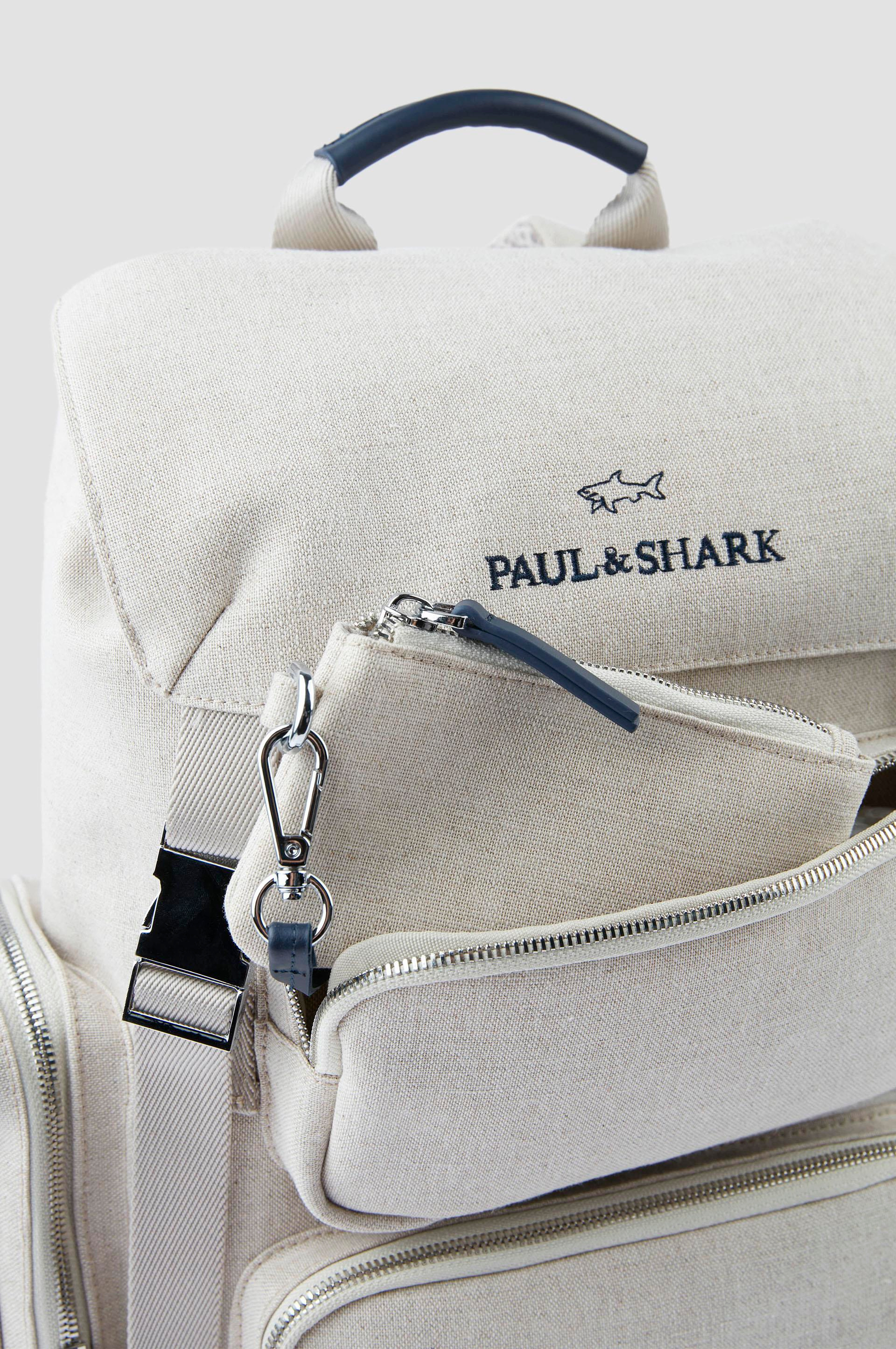 Paul Shark Paul Shark Erkek Deri Logo İşlemeli Ekstra Bölmeli Kompakt Kanvas Bej Sırt Çantası 25418102-347