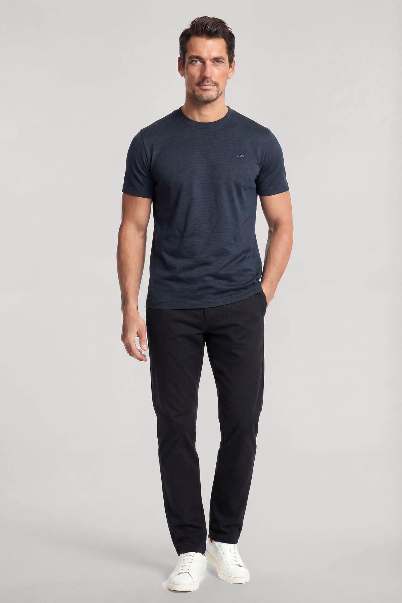 Paul Shark Paul Shark Erkek Dokuma Kumaş Düz Bisiklet Yaka Lacivert T-Shirt 25411026SMA-013