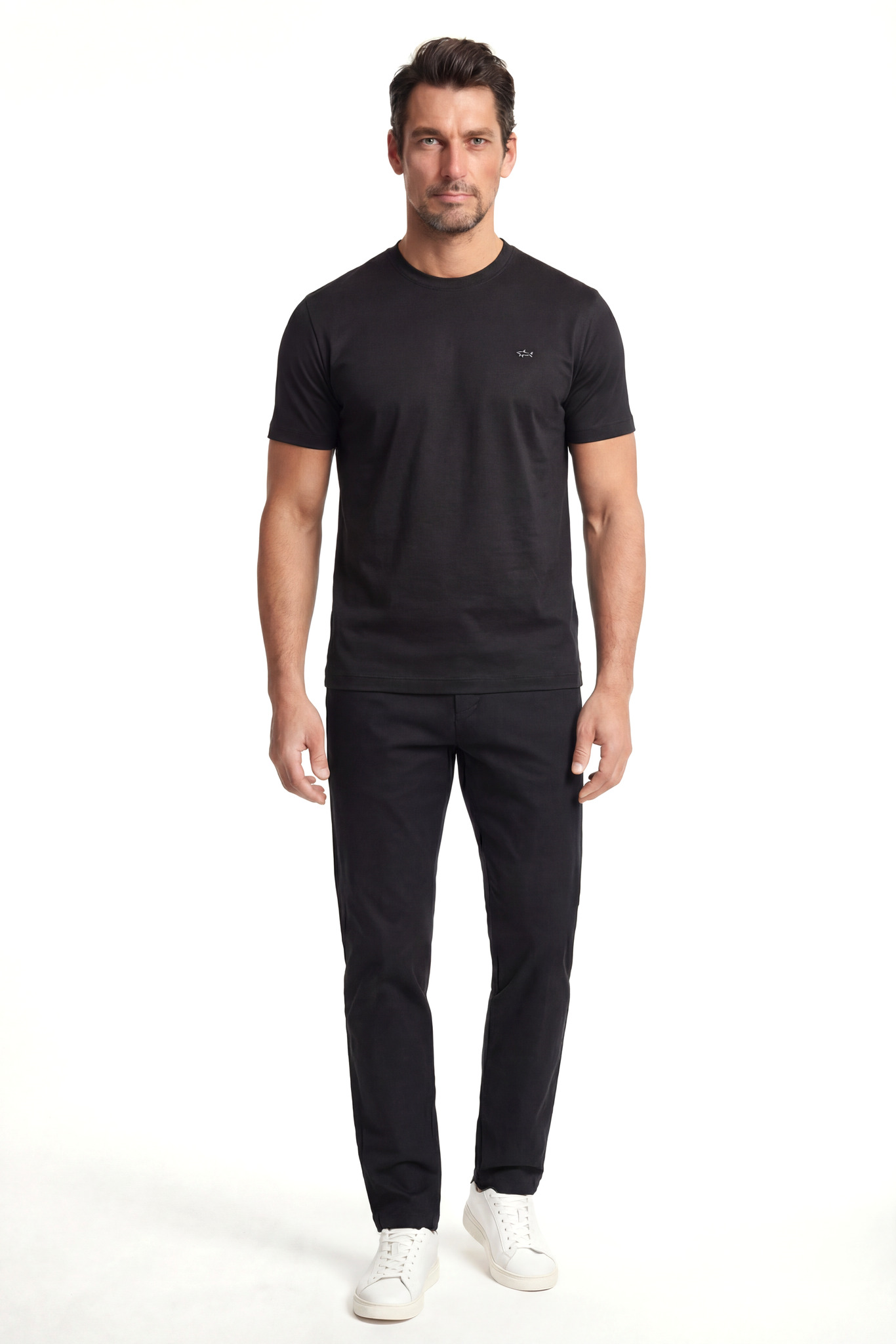 Paul Shark Paul Shark Erkek Dokuma Kumaş Düz Bisiklet Yaka Siyah T-Shirt 25411026SM-011