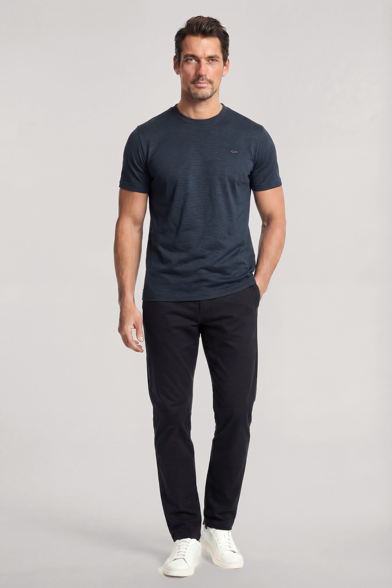 Paul Shark Paul Shark Erkek Dokuma Kumaş Düz Bisiklet Yaka Lacivert T-Shirt 25411026SM-013