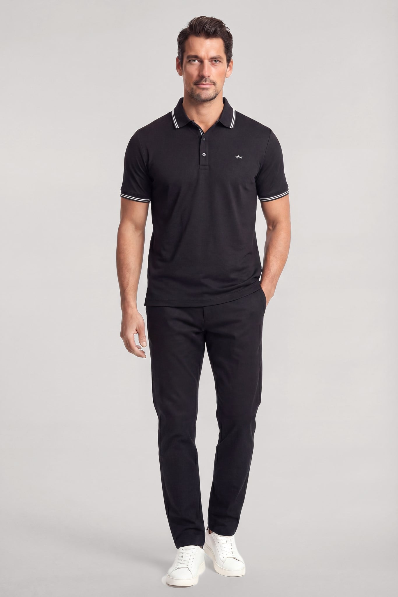 Paul Shark Paul Shark Erkek Düğme Kapama Kısa Kol %100 Pamuk Siyah Polo Yaka T-Shirt 26411256SM-011