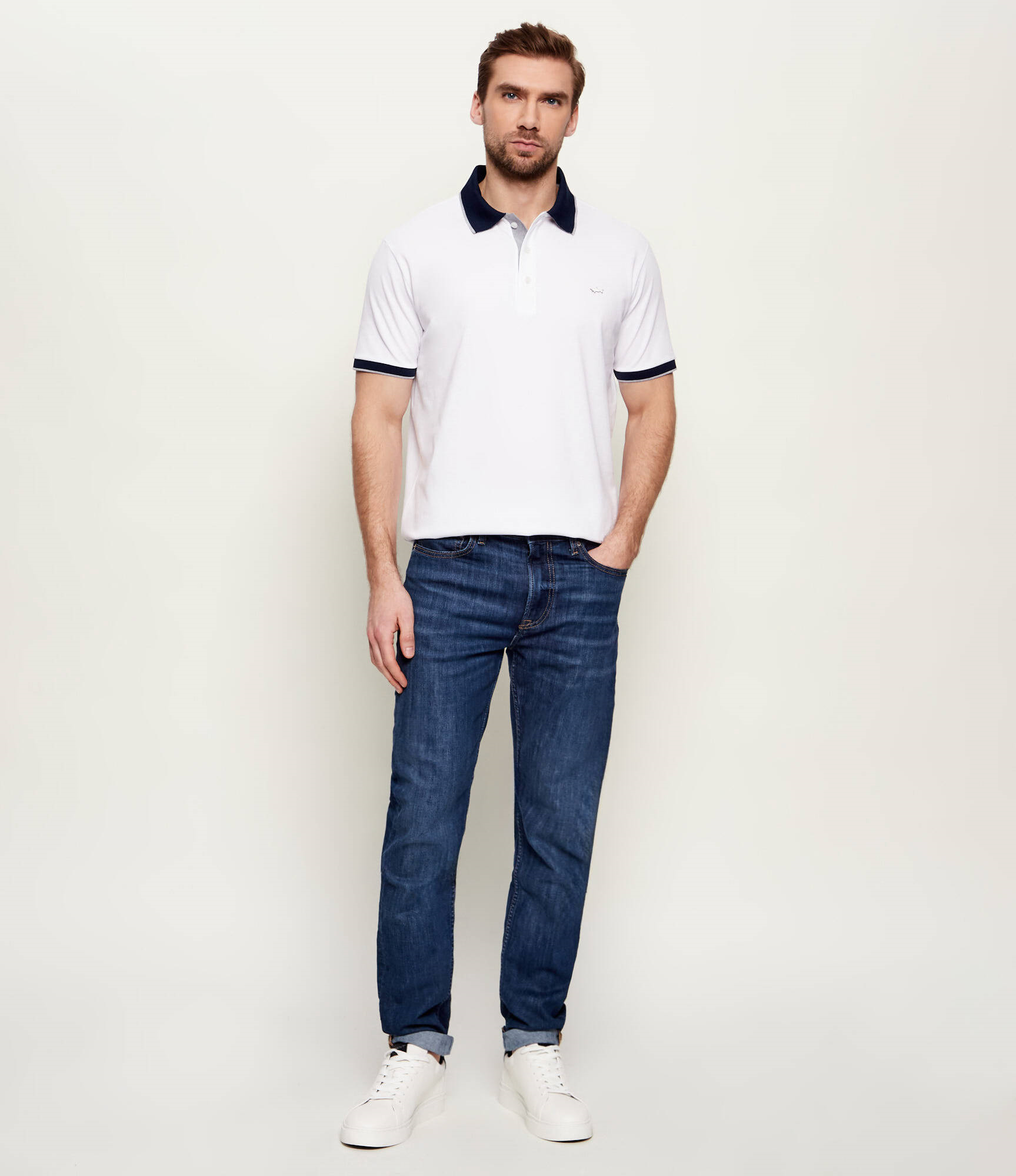 Paul Shark Paul Shark Erkek Düğme Kapama Kısa Kol %100 Pamuk Beyaz Polo Yaka T-Shirt 26411272-010