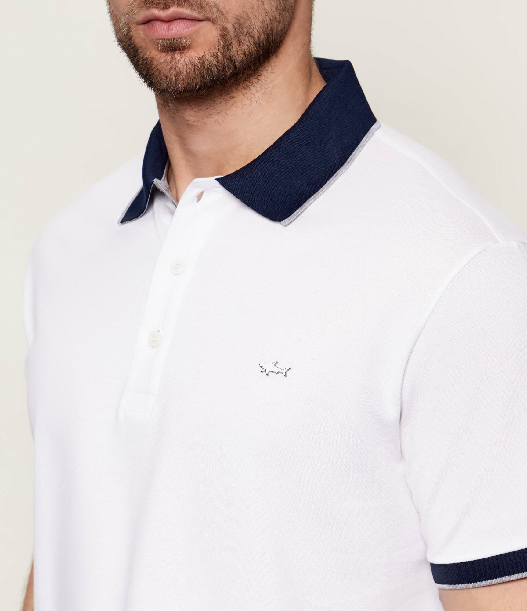 Paul Shark Paul Shark Erkek Düğme Kapama Kısa Kol %100 Pamuk Beyaz Polo Yaka T-Shirt 26411272-010