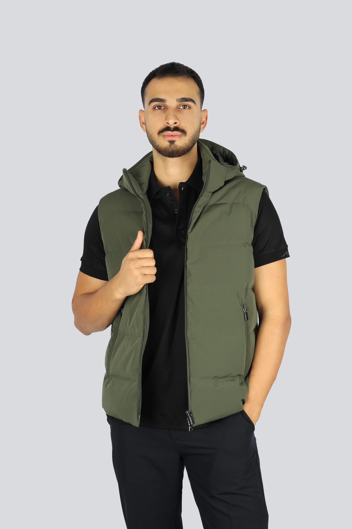 Paul Shark Paul Shark Erkek Kapitone Desenli İçi Dolgulu Kapüşonlu Yeşil Yelek 15312006-089