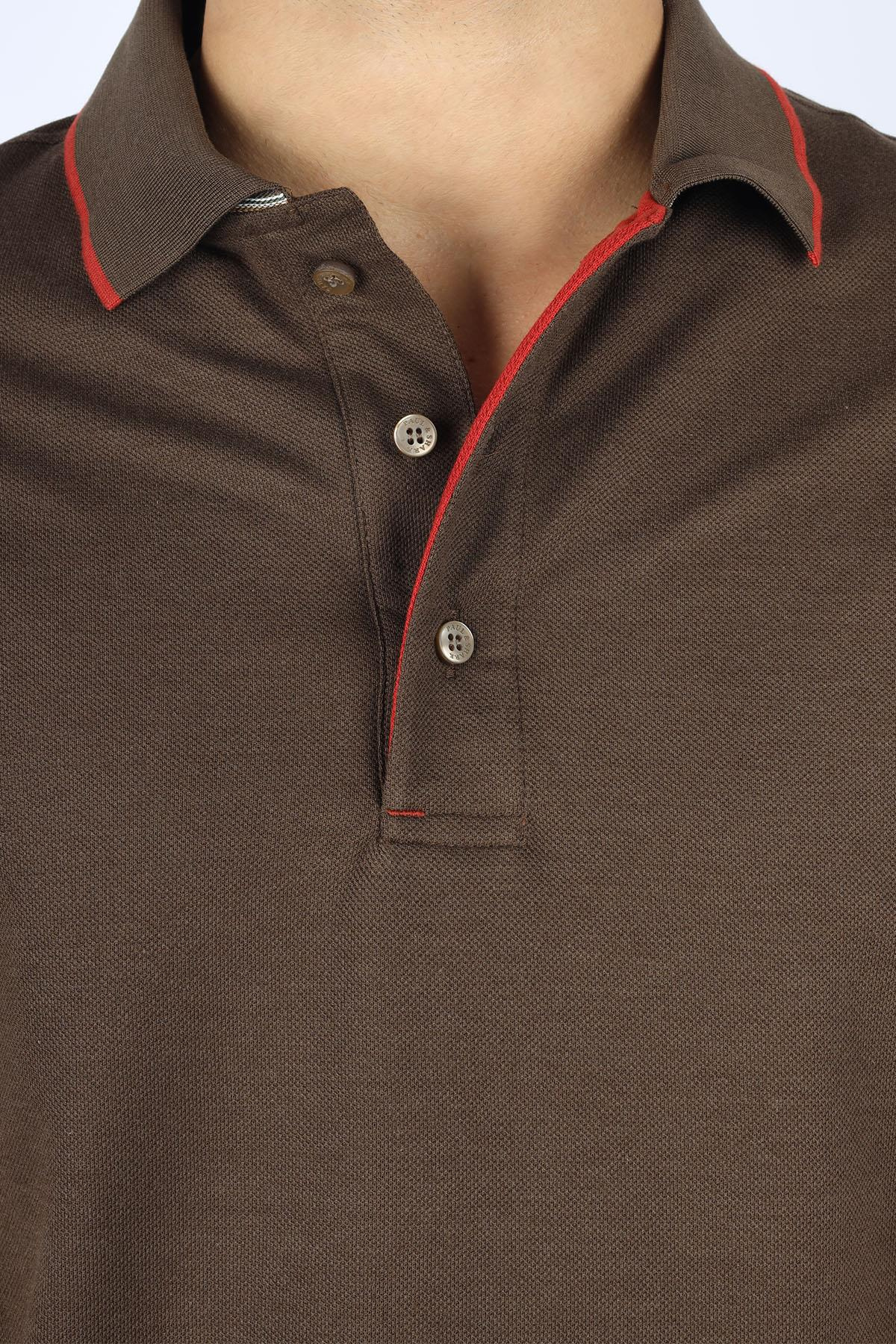 Paul Shark Paul Shark Erkek Kısa Kol Polo Yaka Pamuklu Düğme Kapama Kahverengi Polo Yaka T-Shirt 15311716-199