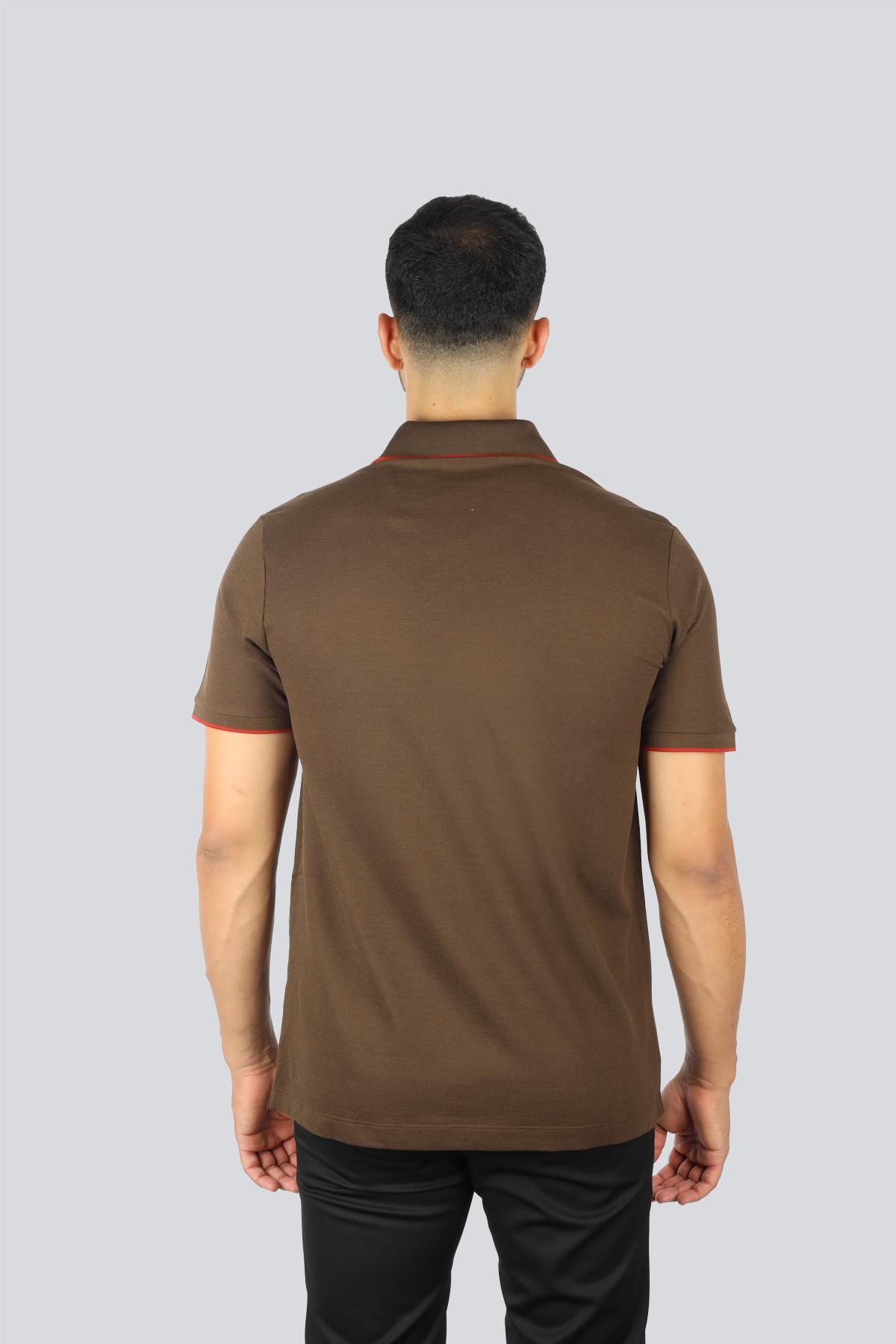 Paul Shark Paul Shark Erkek Kısa Kol Polo Yaka Pamuklu Düğme Kapama Kahverengi Polo Yaka T-Shirt 15311716-199