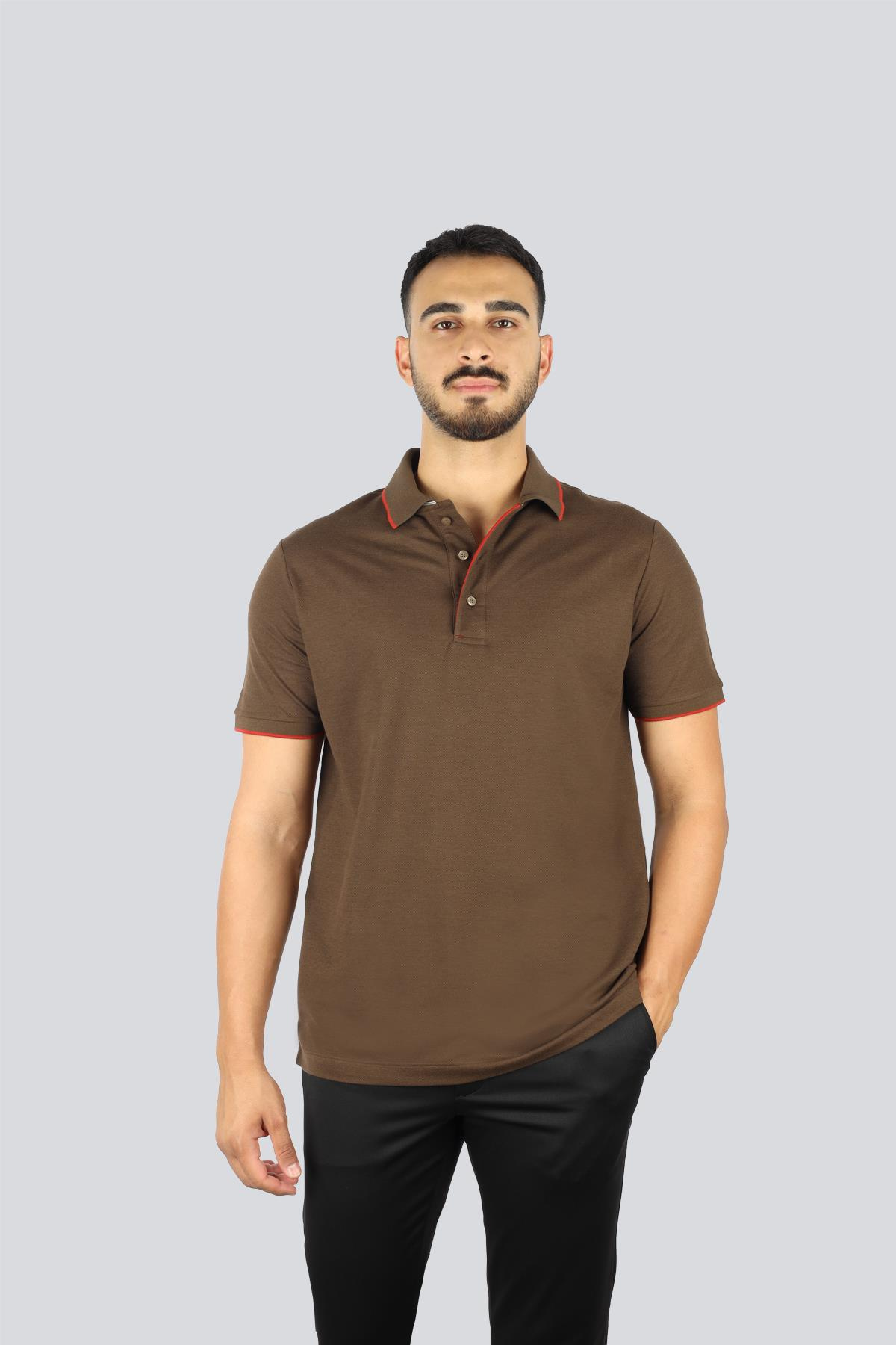 Paul Shark Paul Shark Erkek Kısa Kol Polo Yaka Pamuklu Düğme Kapama Kahverengi Polo Yaka T-Shirt 15311716-199