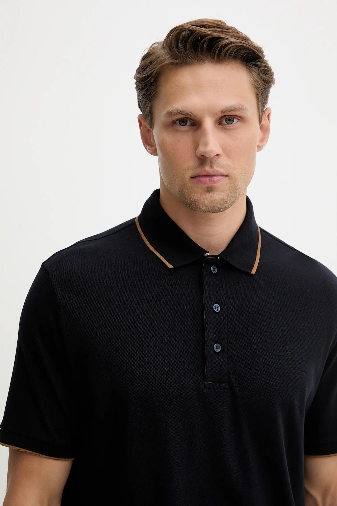 Paul Shark Paul Shark Erkek Kısa Kol Polo Yaka Pamuklu Düğme Kapama Lacivert Polo Yaka T-Shirt 15311716-050