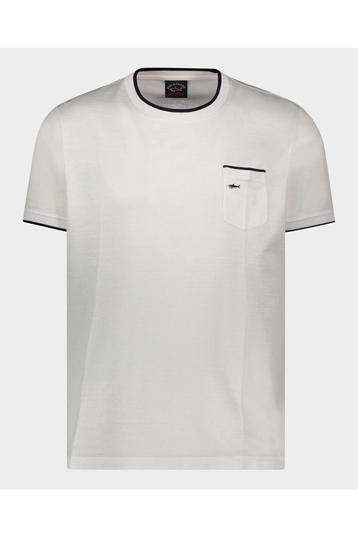 Paul Shark Paul Shark Erkek Logo Baskılı Bisiklet Yaka Normal Kesim Beyaz T-Shirt 22411070-010