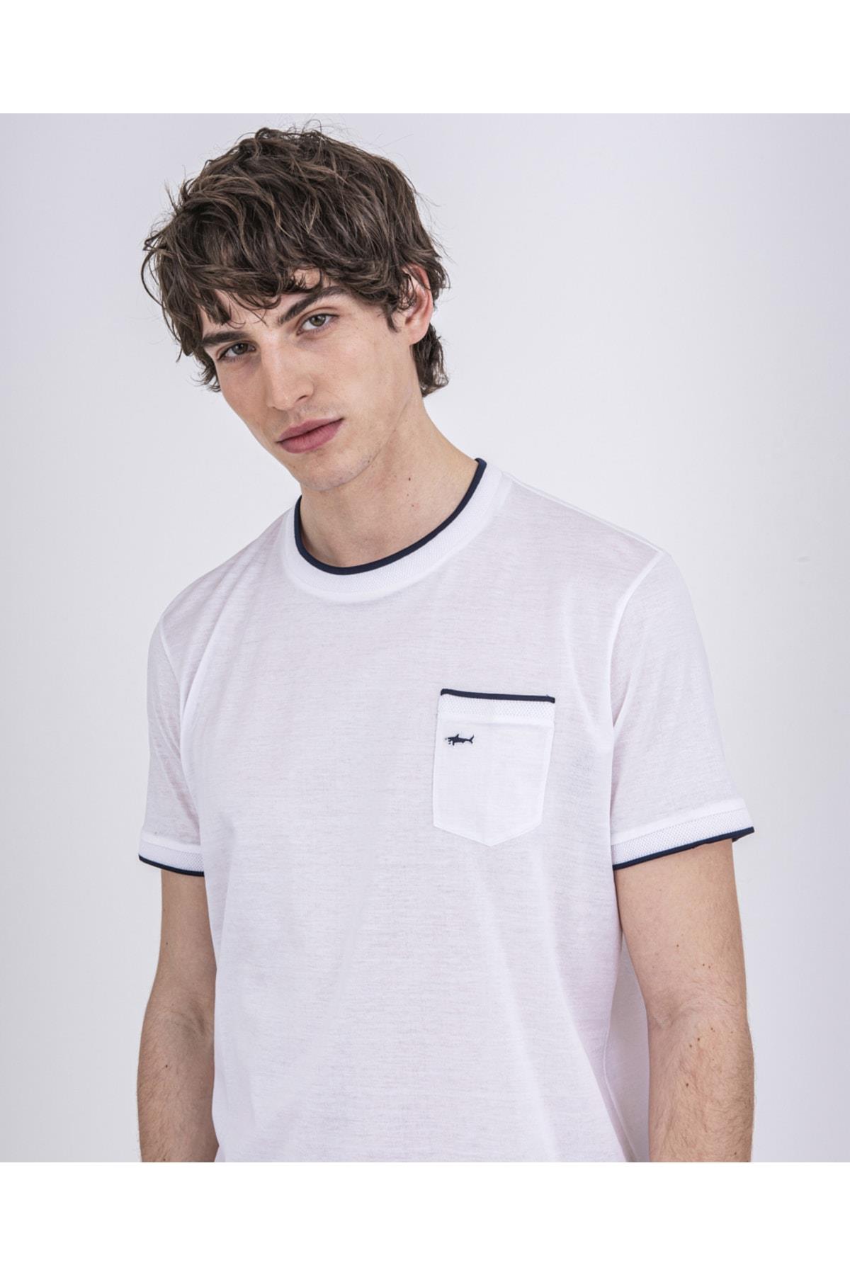 Paul Shark Paul Shark Erkek Logo Baskılı Bisiklet Yaka Normal Kesim Beyaz T-Shirt 22411070-010