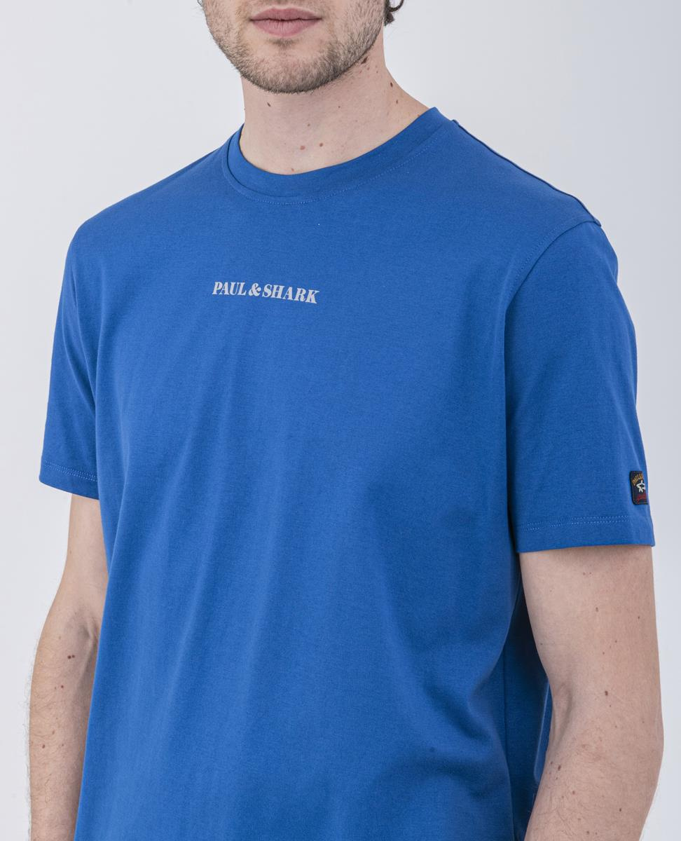 Paul Shark Paul Shark Erkek Logo Baskılı Bisiklet Yaka Normal Kesim Mavi T-Shirt 22411044-051