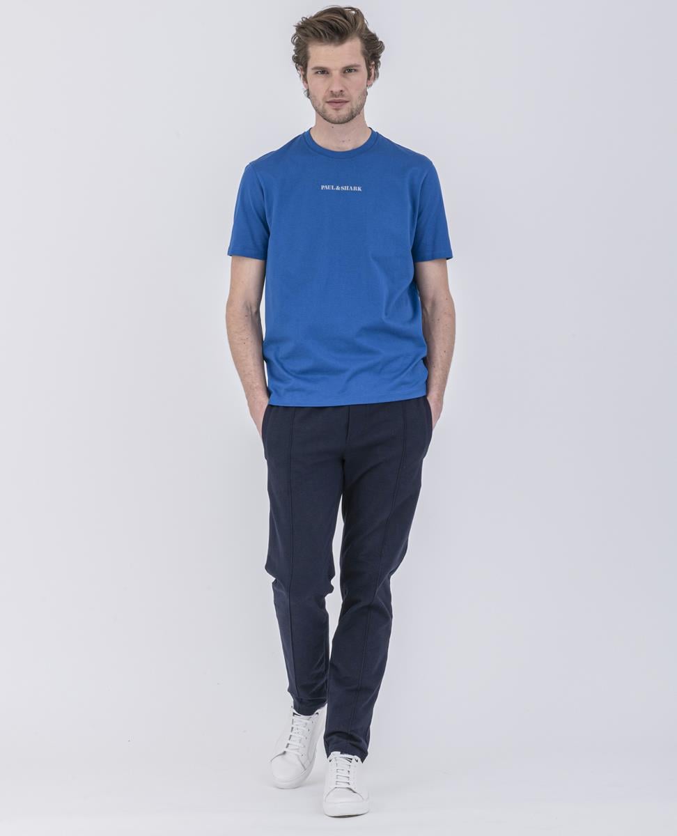 Paul Shark Paul Shark Erkek Logo Baskılı Bisiklet Yaka Normal Kesim Mavi T-Shirt 22411044-051