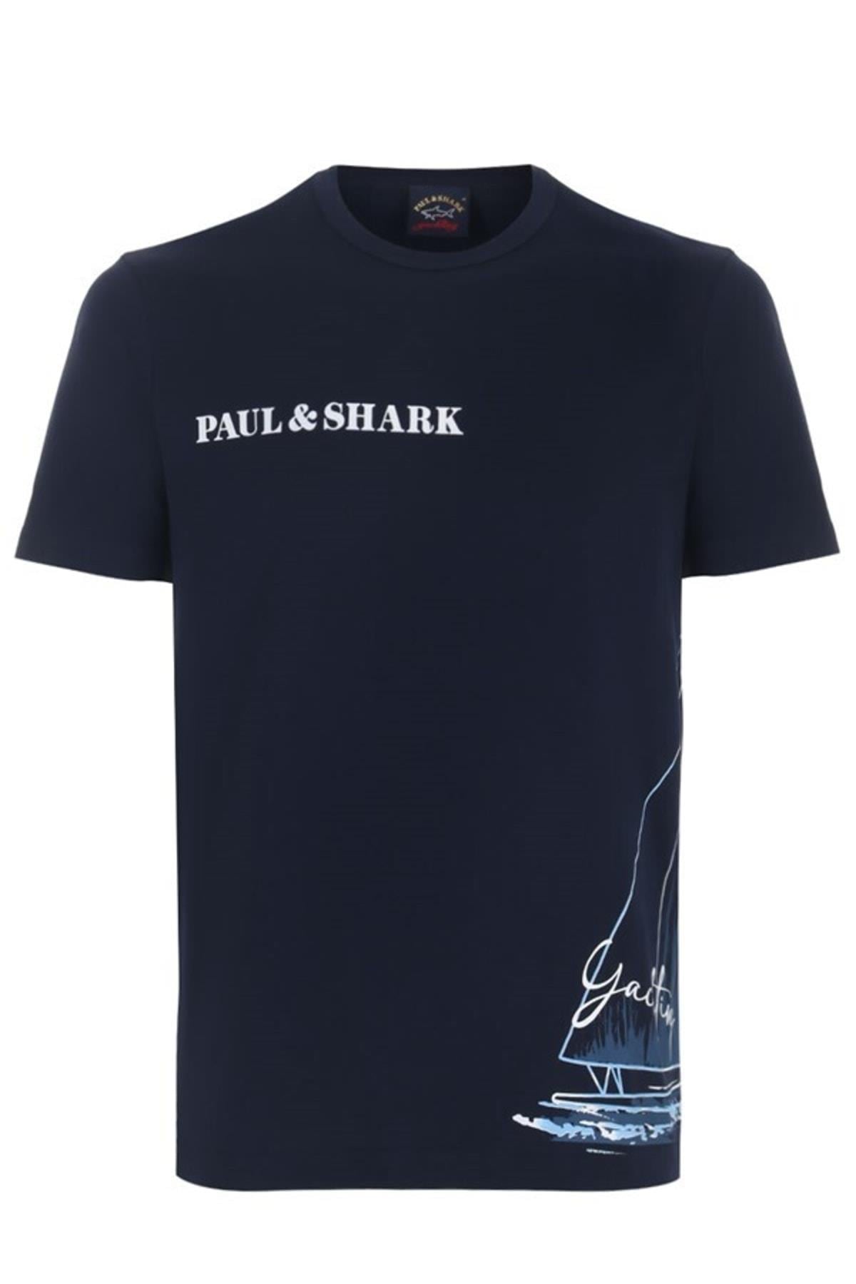 Paul Shark Paul Shark Erkek Logolu Basic Regular Fit Kısa Kollu Lacivert T-Shirt 23411027-013