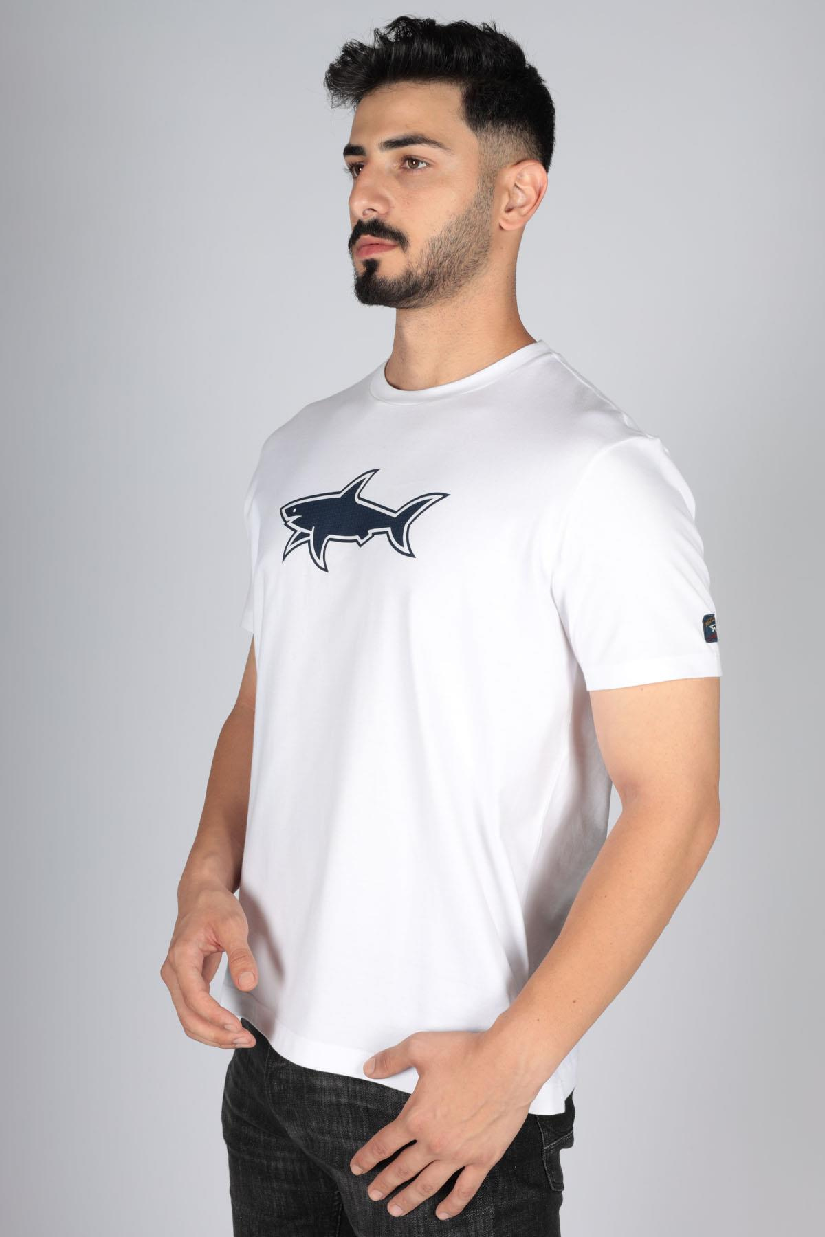 Paul Shark Paul Shark Erkek Logolu Basic Regular Fit Kısa Kollu Beyaz T-Shirt 23411072-010