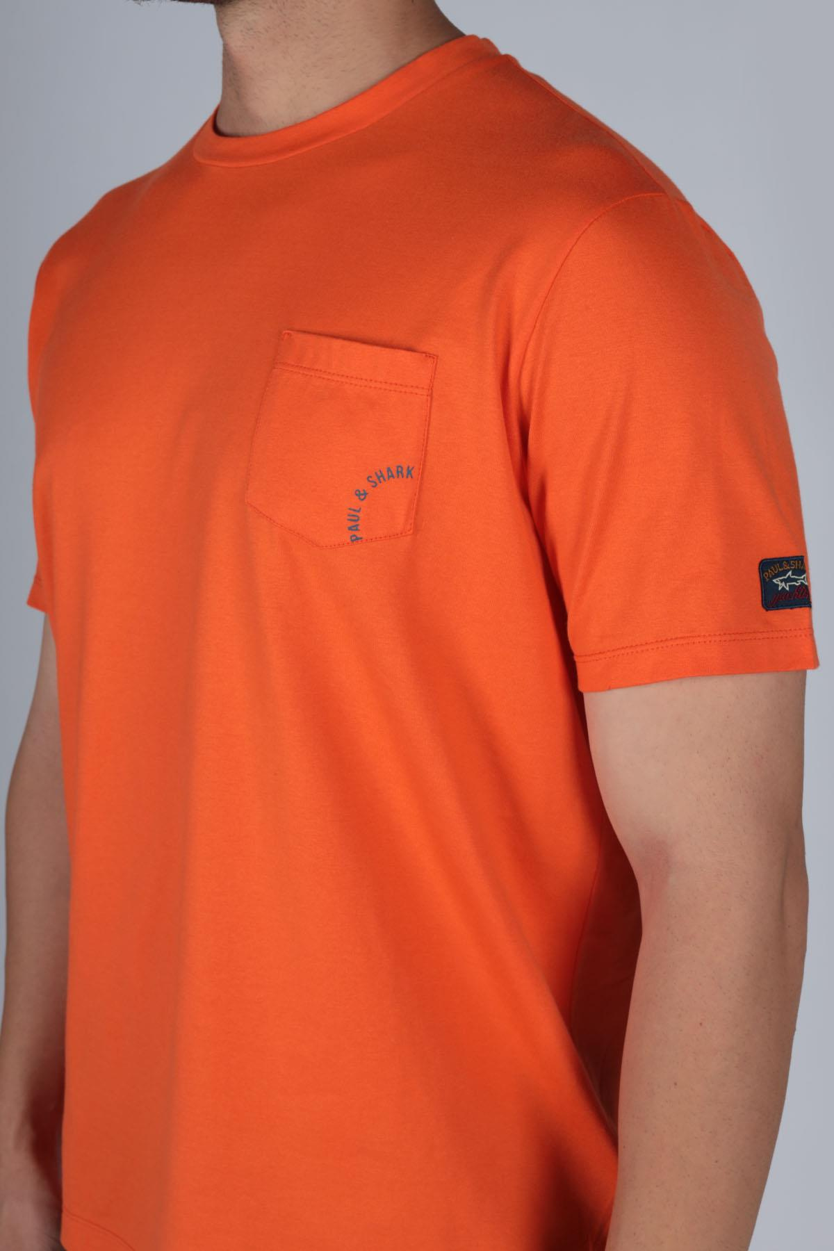 Paul Shark Paul Shark Erkek Logolu Basic Regular Fit Kısa Kollu Turuncu T-Shirt 23411089-139
