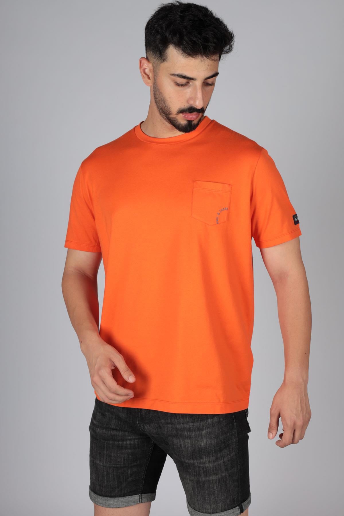 Paul Shark Paul Shark Erkek Logolu Basic Regular Fit Kısa Kollu Turuncu T-Shirt 23411089-139