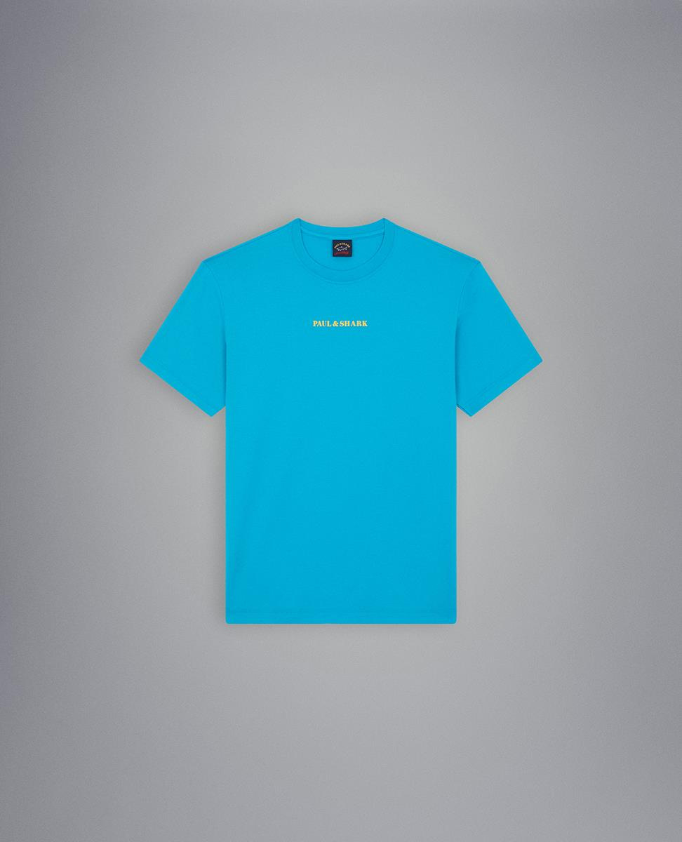 Paul Shark Paul Shark Erkek Logolu Basic Regular Fit Kısa Kollu Turkuaz T-Shirt 23411014-750