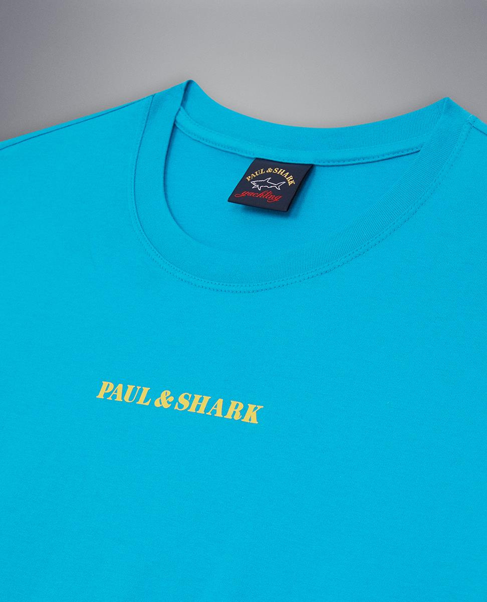 Paul Shark Paul Shark Erkek Logolu Basic Regular Fit Kısa Kollu Turkuaz T-Shirt 23411014-750