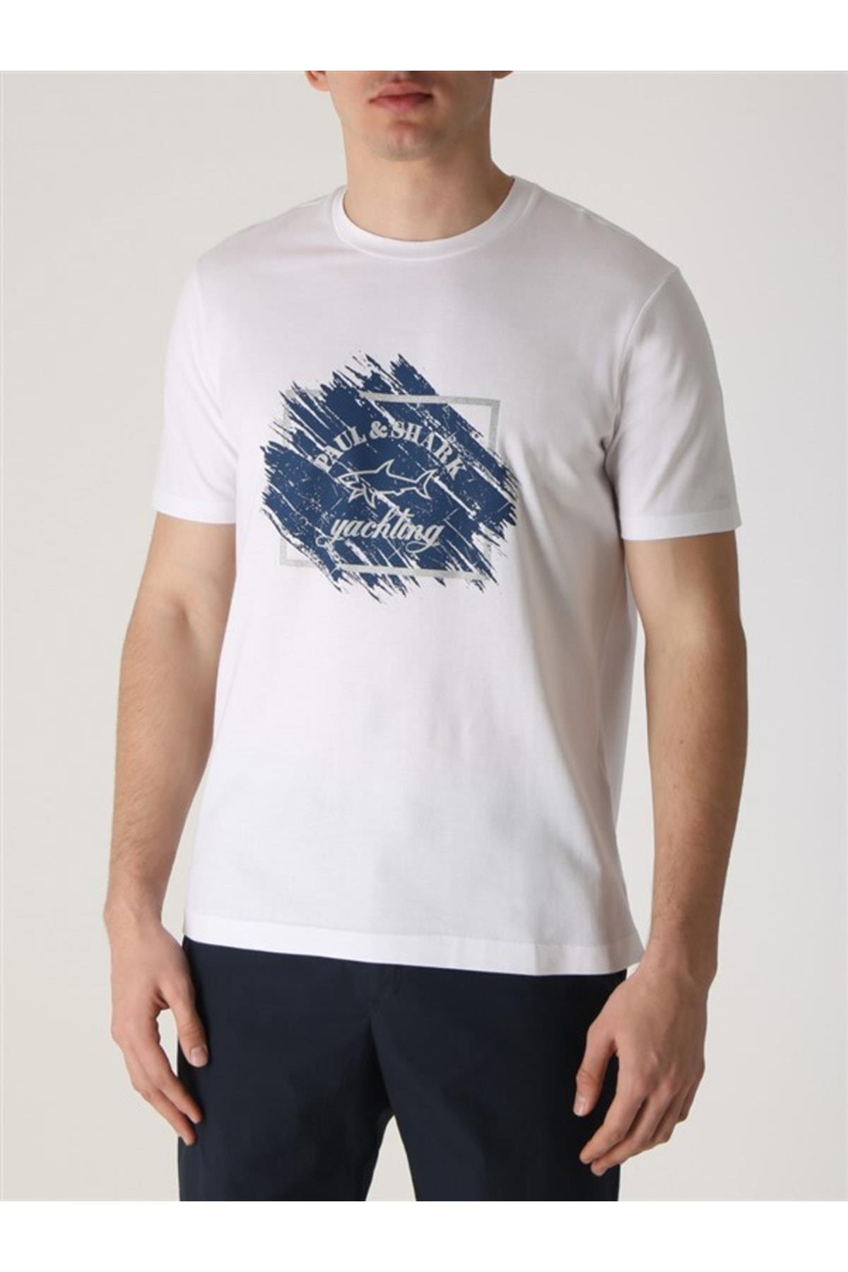 Paul Shark Paul Shark Erkek Logolu Basic Regular Fit Kısa Kollu Beyaz T-Shirt 23411070-010