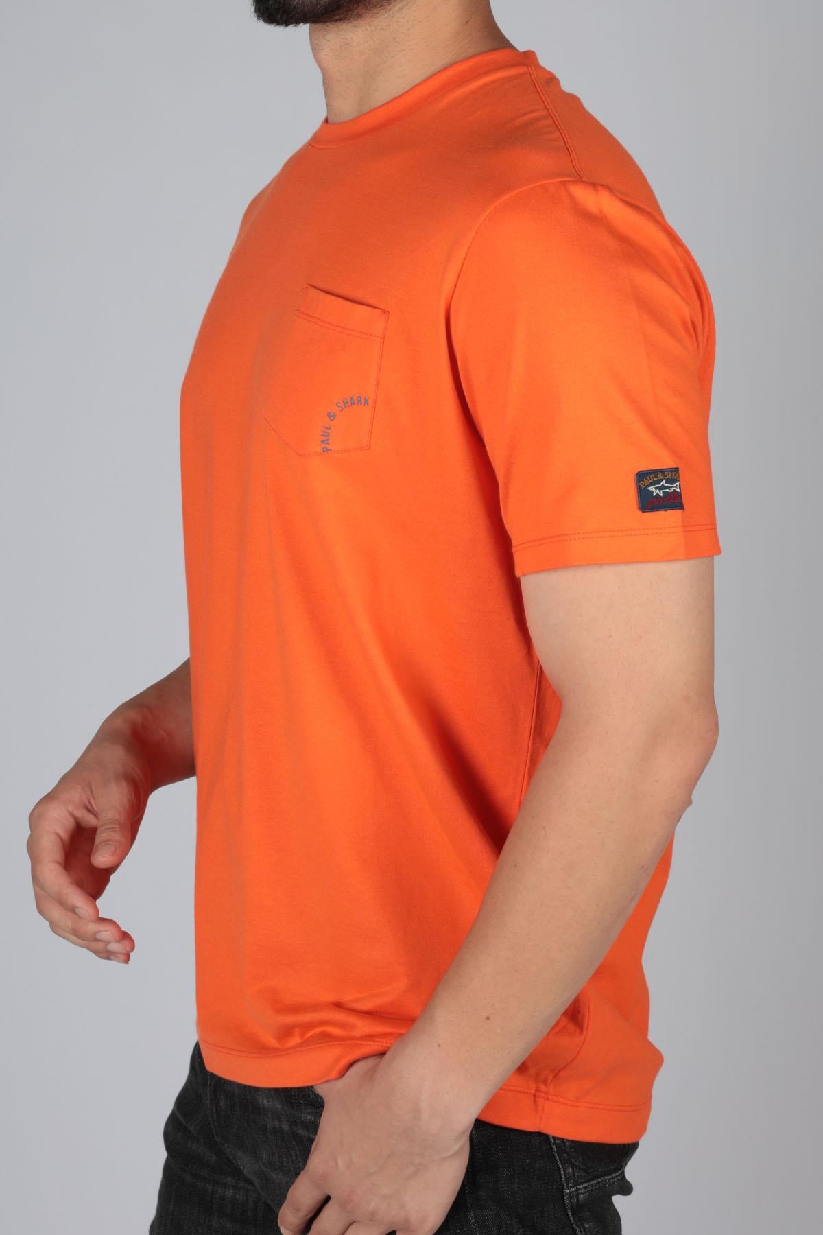 Paul Shark Paul Shark Erkek Logolu Basic Regular Fit Kısa Kollu Turuncu T-Shirt 23411089-139
