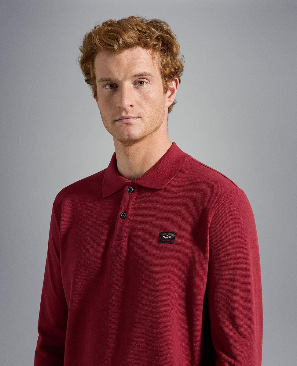 Paul Shark Paul Shark Erkek Marka Logolu Pamuklu Polo Yakalı Uzun Kollu Bordo Polo Yaka T-Shirt C0P1001-142
