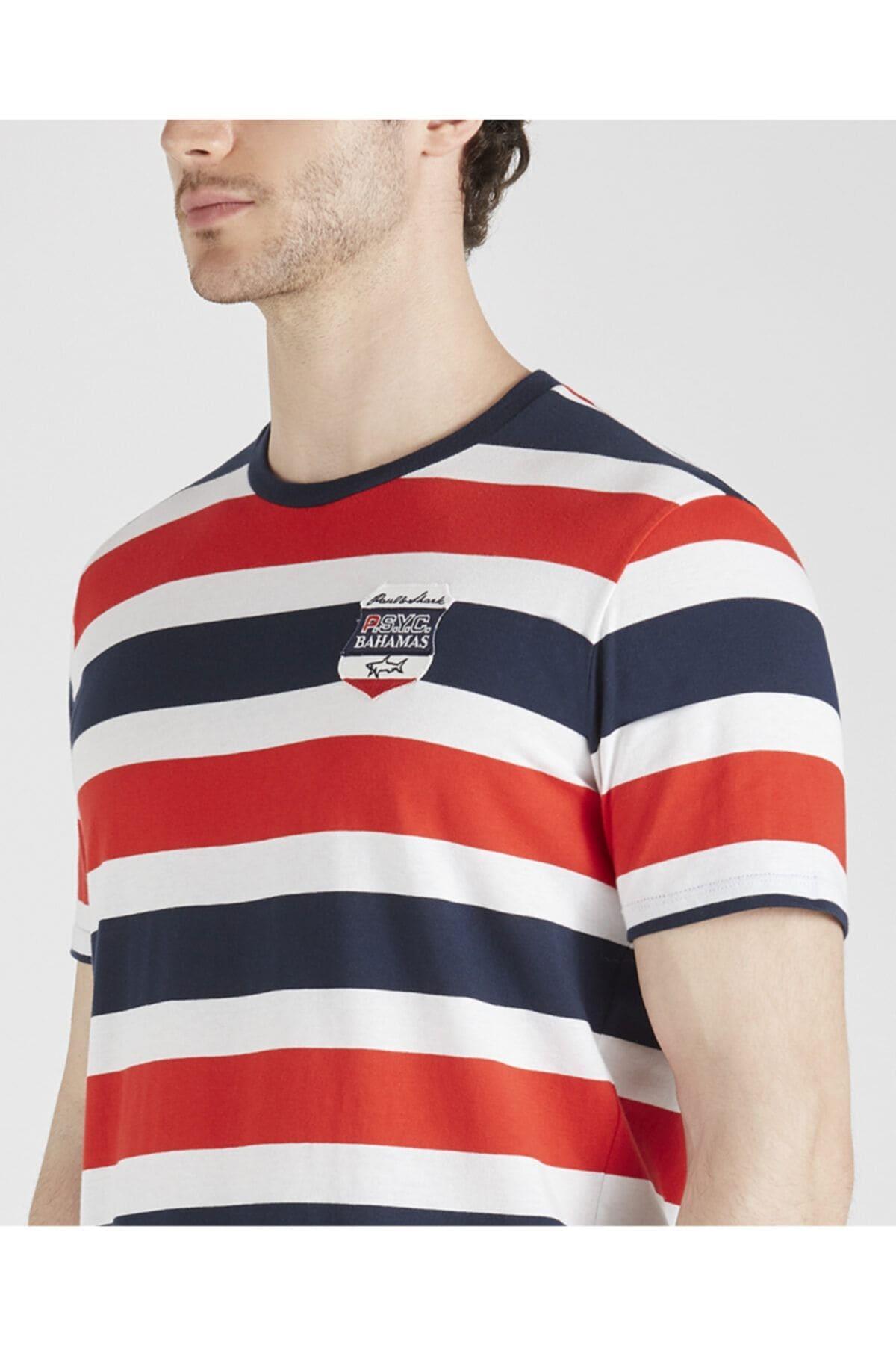 Paul Shark Paul Shark Erkek Marka Logo Detaylı Çizgili Regular Fit Kısa Kollu Çok Renkli Büyük Beden T-Shirt 21411068A-481