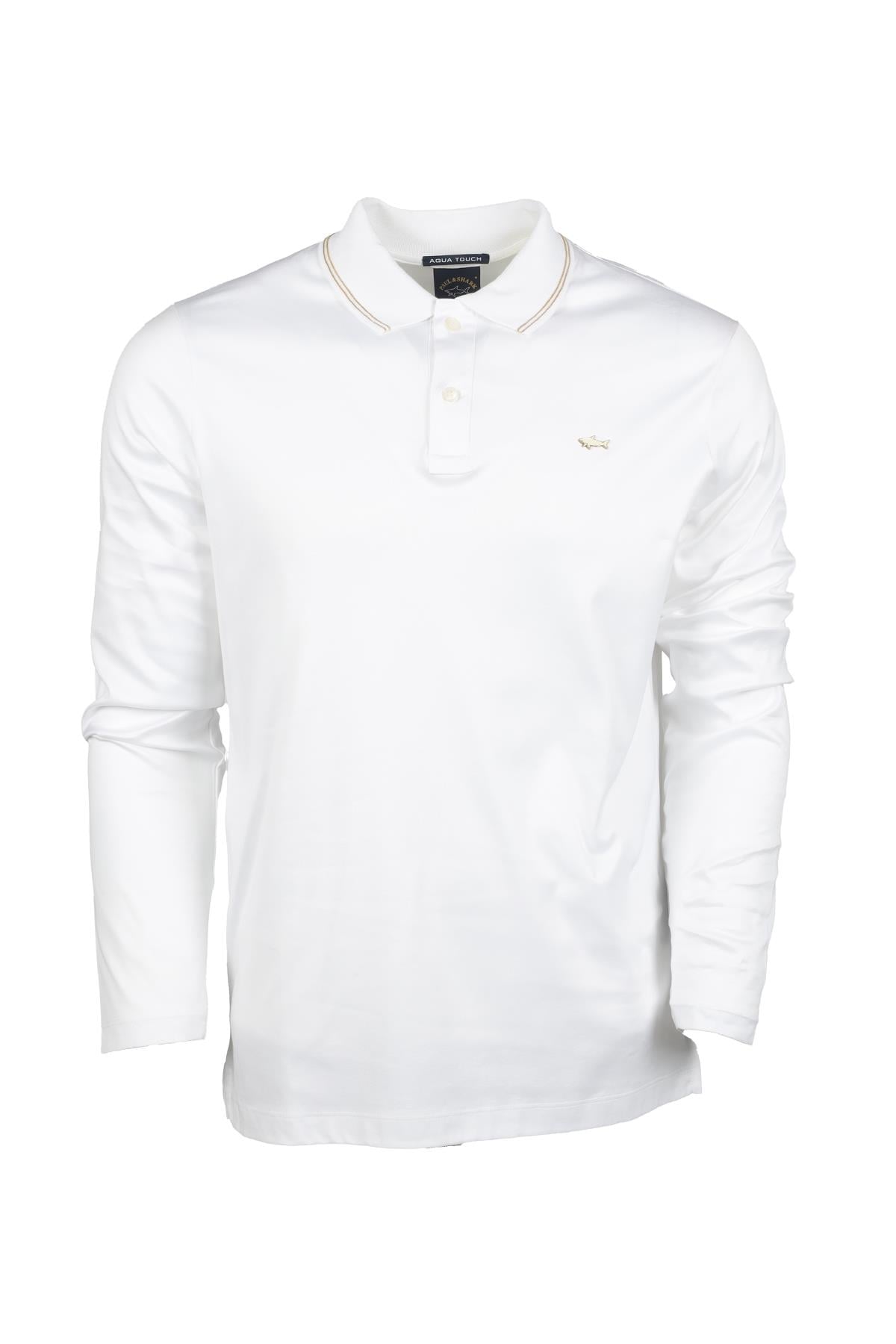 Paul Shark Paul Shark Erkek Marka Logolu Uzun Kollu Rahat Beyaz Polo Yaka T-Shirt 13311723-010