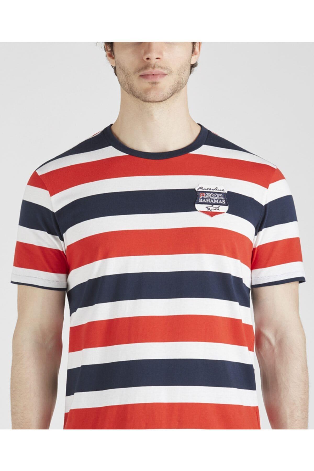 Paul Shark Paul Shark Erkek Marka Logo Detaylı Çizgili Regular Fit Kısa Kollu Çok Renkli Büyük Beden T-Shirt 21411068A-481