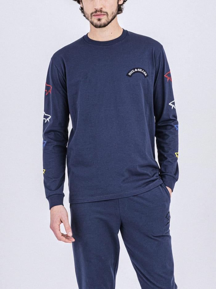 Paul Shark Paul Shark Erkek Marka Logo Detaylı Regular Fit Uzun Kollu Lacivert T-Shirt 22411587-013