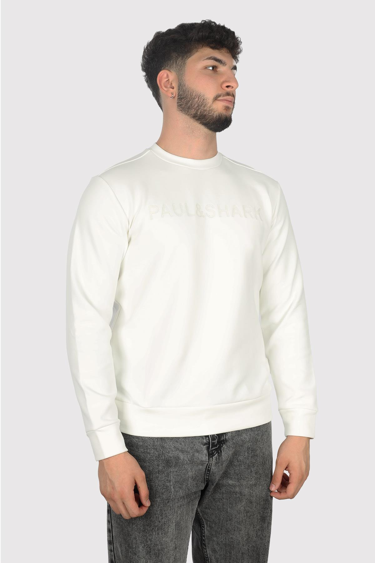 Paul Shark Paul Shark Erkek Marka Logolu Uzun Kollu Rahat Beyaz Sweatshirt 14311842-469