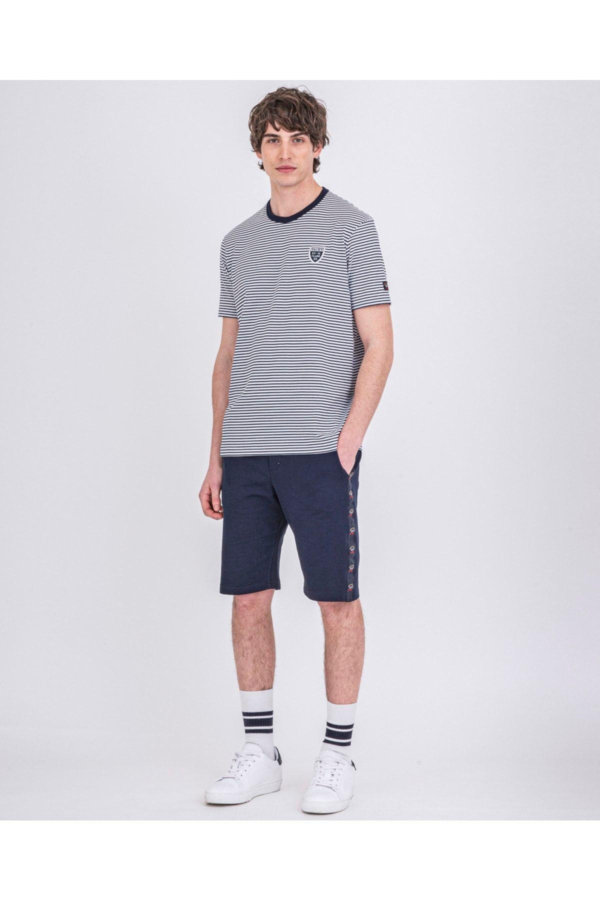Paul Shark Paul Shark Erkek Marka Logolu Basic Bisiklet Yaka Kısa Kollu Mavi Büyük Beden T-Shirt 22411096A-211