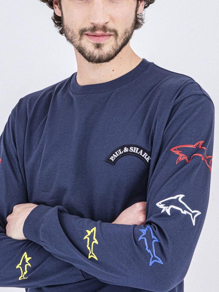 Paul Shark Paul Shark Erkek Marka Logo Detaylı Regular Fit Uzun Kollu Lacivert T-Shirt 22411587-013