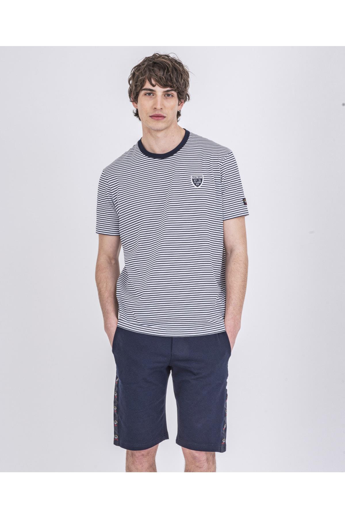 Paul Shark Paul Shark Erkek Marka Logolu Basic Bisiklet Yaka Kısa Kollu Mavi Büyük Beden T-Shirt 22411096A-211