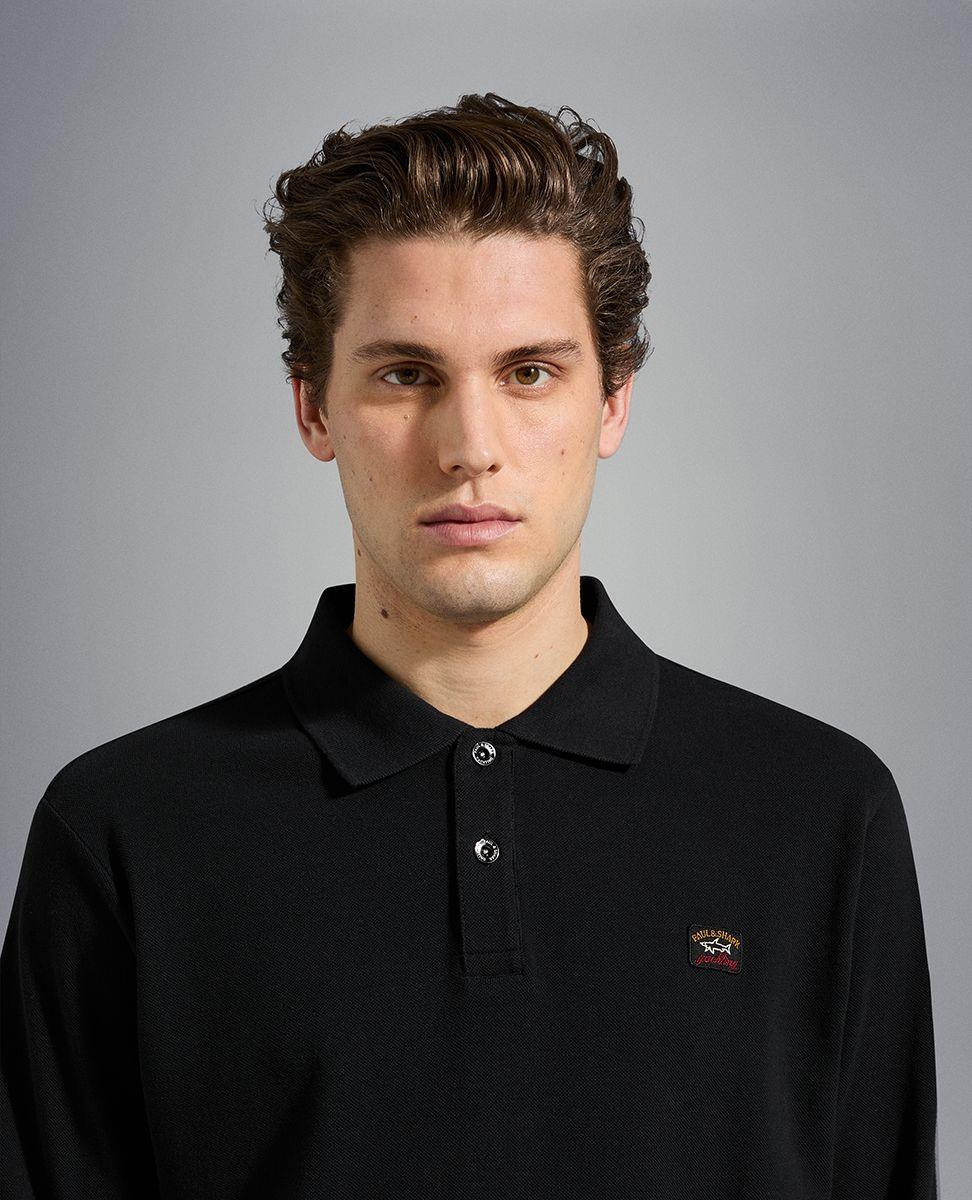 Paul Shark Paul Shark Erkek Marka Logolu Pamuklu Polo Yakalı Uzun Kollu Siyah Polo Yaka T-Shirt C0P1001A-011
