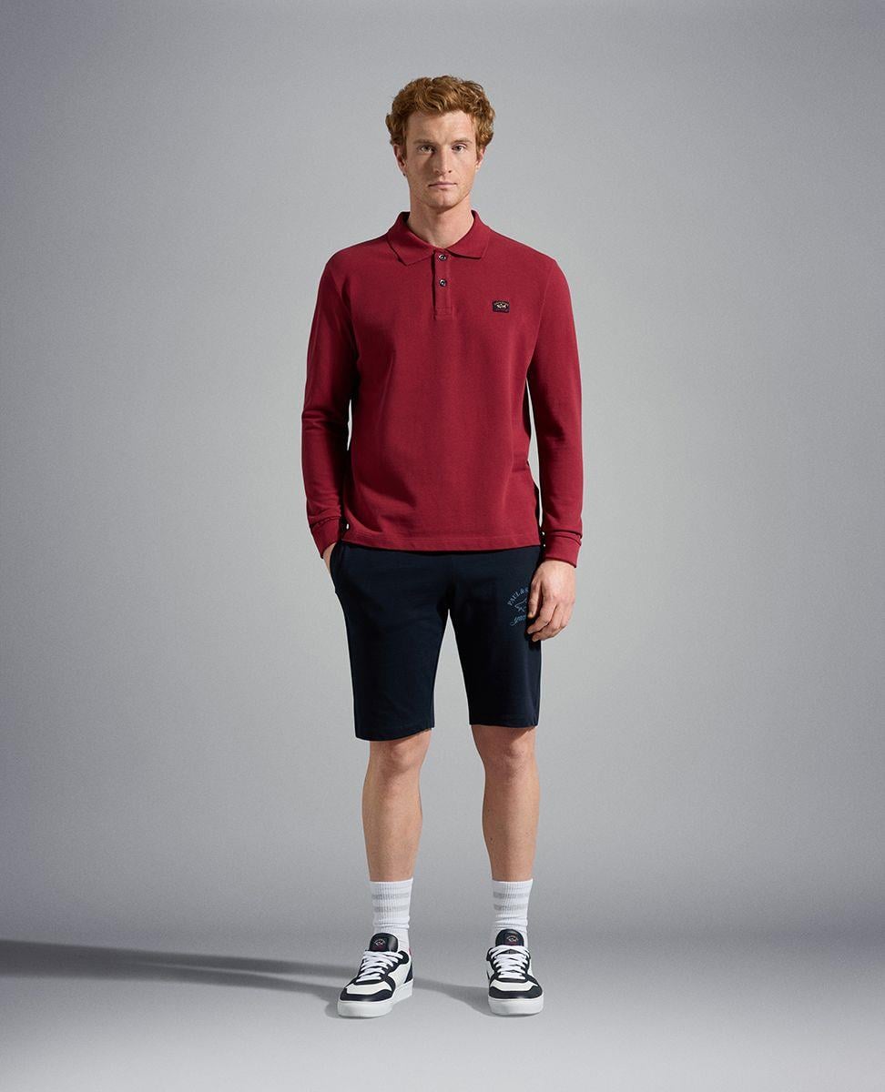 Paul Shark Paul Shark Erkek Marka Logolu Pamuklu Polo Yakalı Uzun Kollu Bordo Polo Yaka T-Shirt C0P1001-142