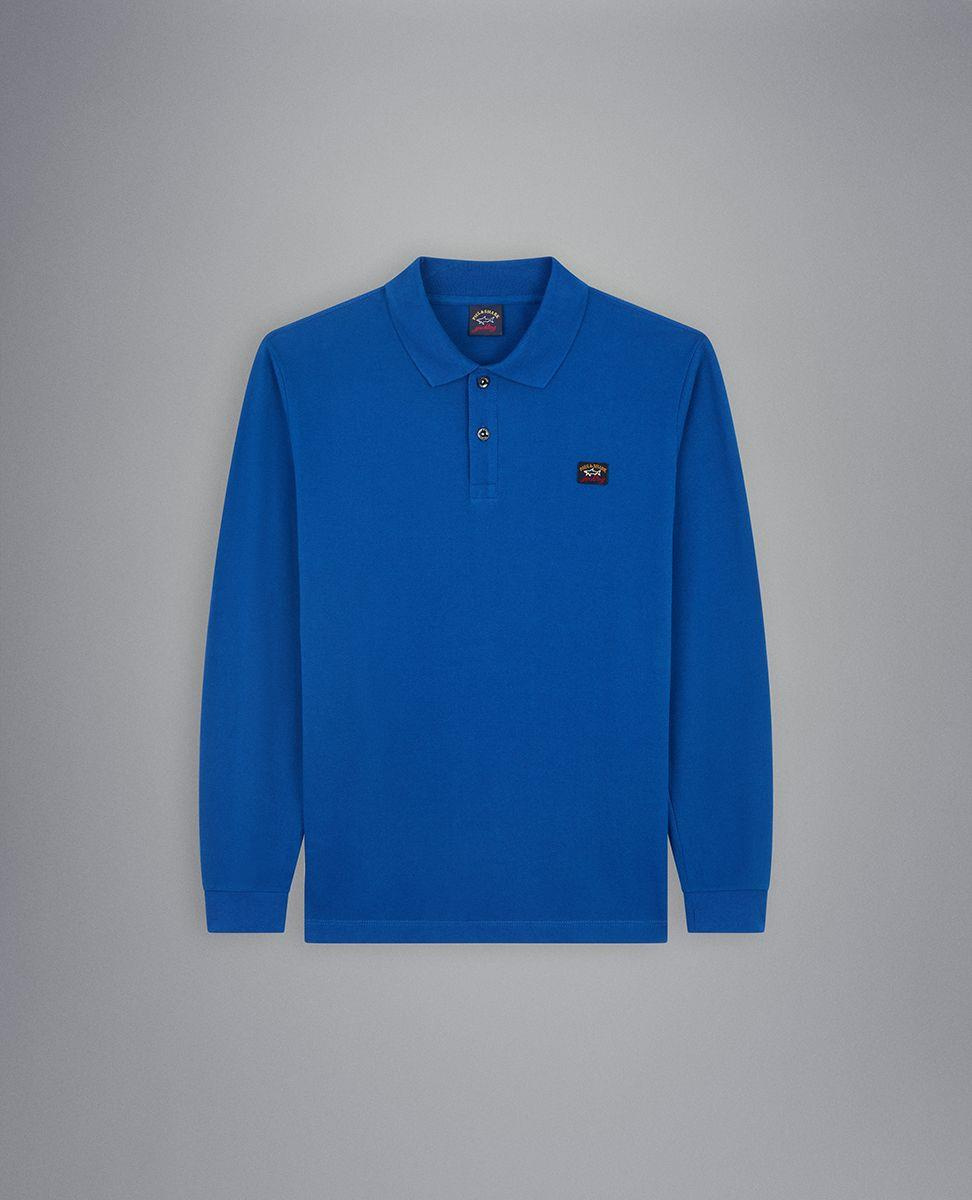 Paul Shark Paul Shark Erkek Marka Logolu Pamuklu Polo Yakalı Uzun Kollu Mavi Polo Yaka T-Shirt C0P1001-342