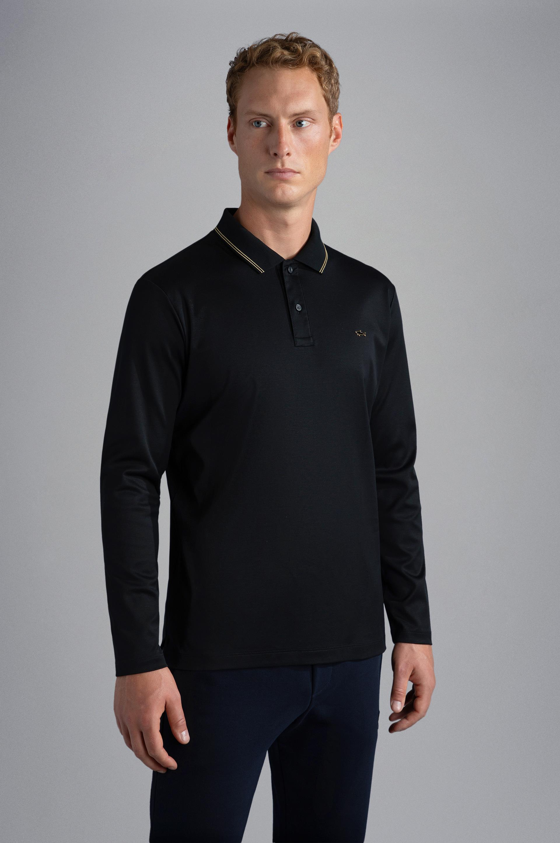 Paul Shark Paul Shark Erkek Marka Logolu Uzun Kollu Rahat Siyah Polo Yaka T-Shirt 13311723-011