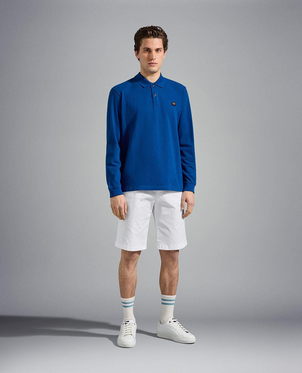 Paul Shark Paul Shark Erkek Marka Logolu Pamuklu Polo Yakalı Uzun Kollu Mavi Polo Yaka T-Shirt C0P1001-342