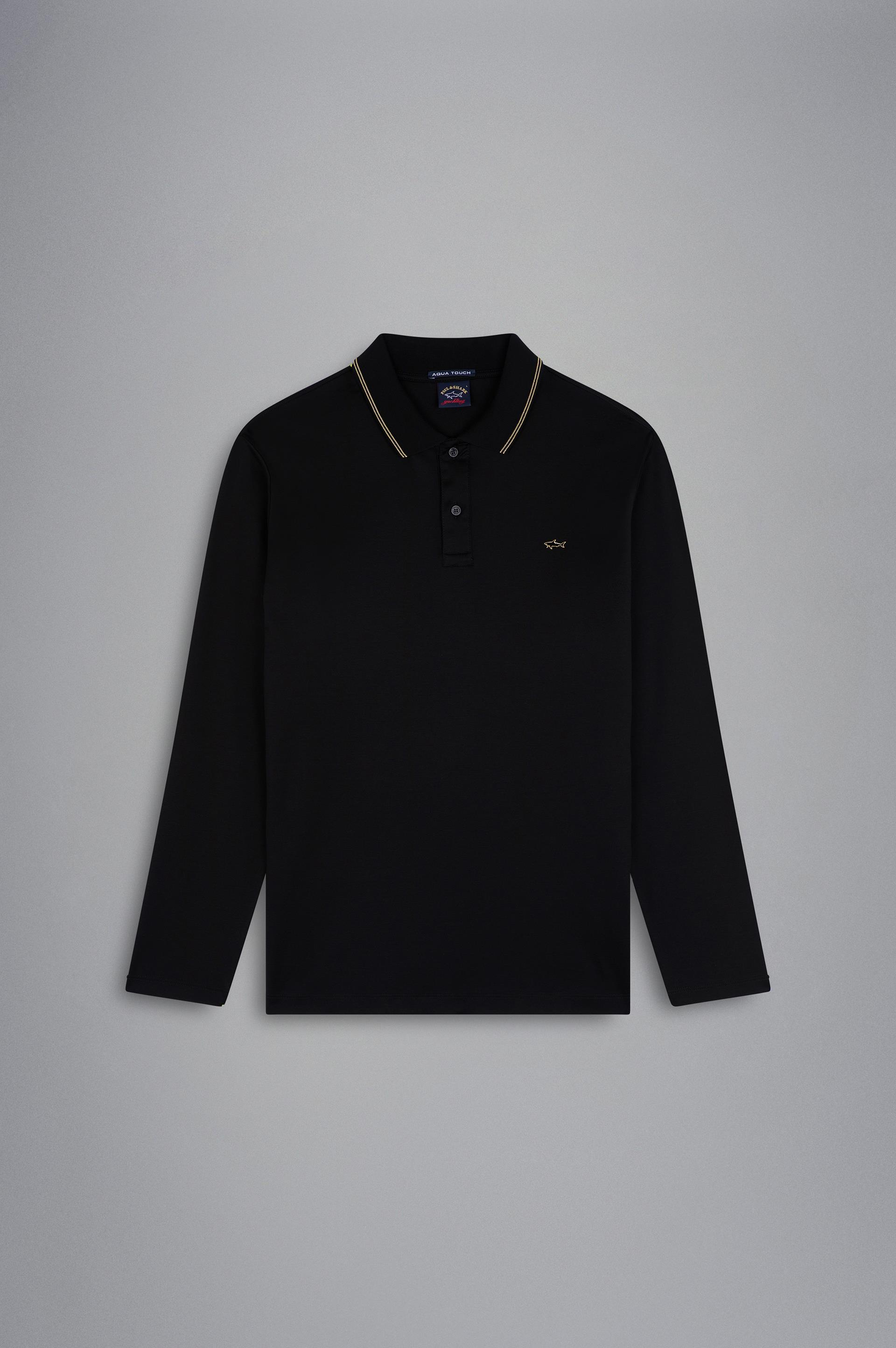 Paul Shark Paul Shark Erkek Marka Logolu Uzun Kollu Rahat Siyah Polo Yaka T-Shirt 13311723-011