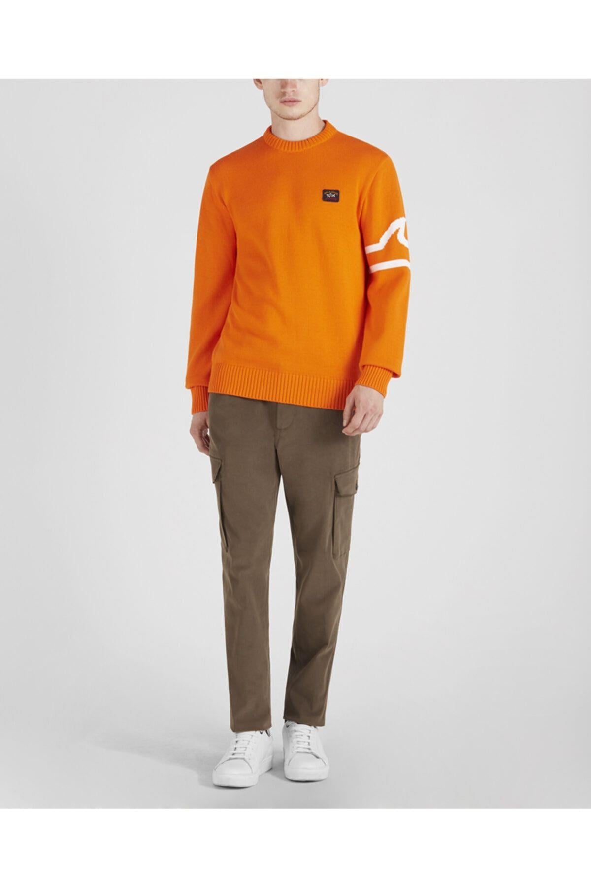 Paul Shark Paul Shark Erkek Marka Logo Detaylı Regular Fit Uzun Kollu Turuncu Kazak I20P1423-139