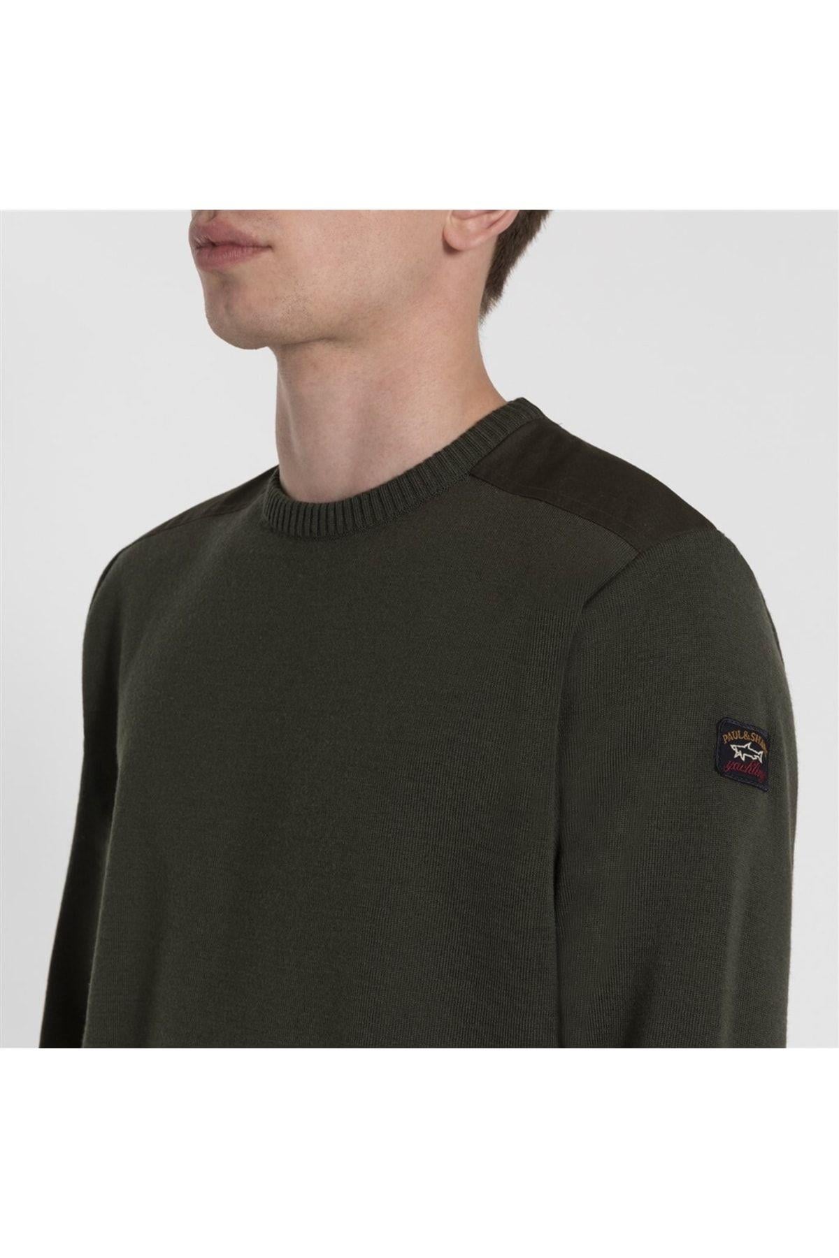 Paul Shark Paul Shark Erkek Marka Logo Detaylı Regular Fit Uzun Kollu Haki Kazak C0P1026-044