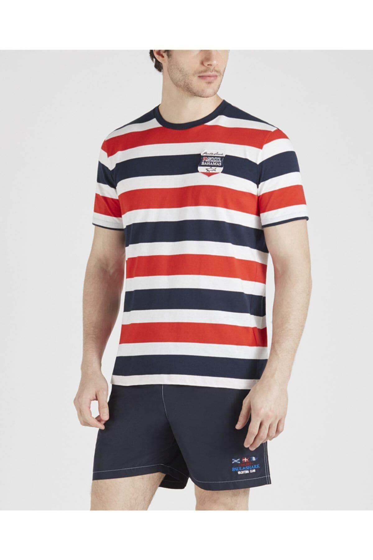 Paul Shark Paul Shark Erkek Marka Logo Detaylı Çizgili Regular Fit Kısa Kollu Çok Renkli Büyük Beden T-Shirt 21411068A-481