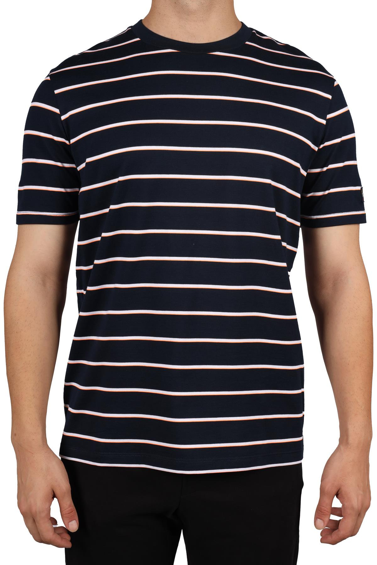 Paul Shark Paul Shark Erkek Marka Logo Detaylı Çizgili Regular Fit Kısa Kollu Lacivert-Beyaz T-Shirt 23411082-266