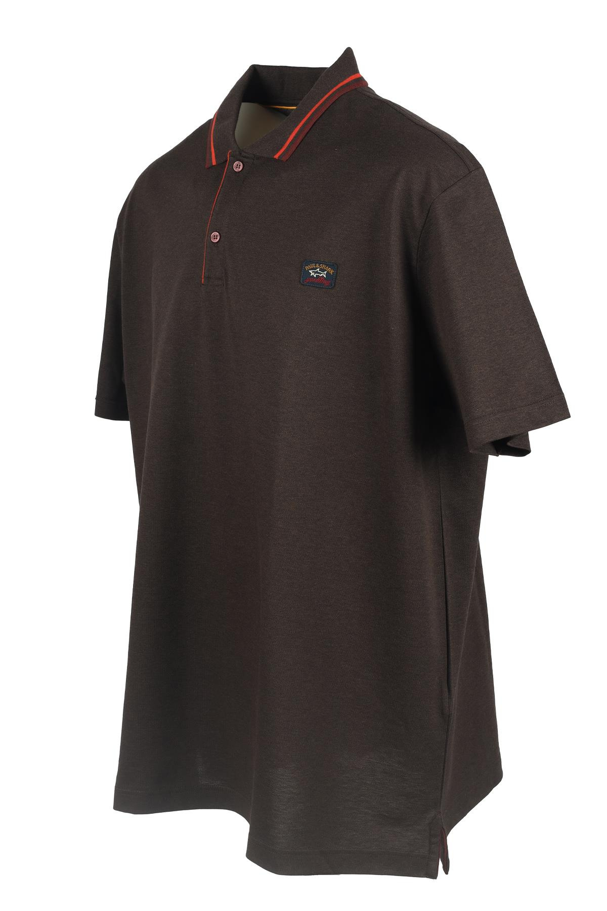 Paul Shark Paul Shark Erkek Marka Logo Detaylı Regular Fit Kısa Kollu Kahverengi Büyük Beden Polo Yaka T-Shirt A20P1773A-963